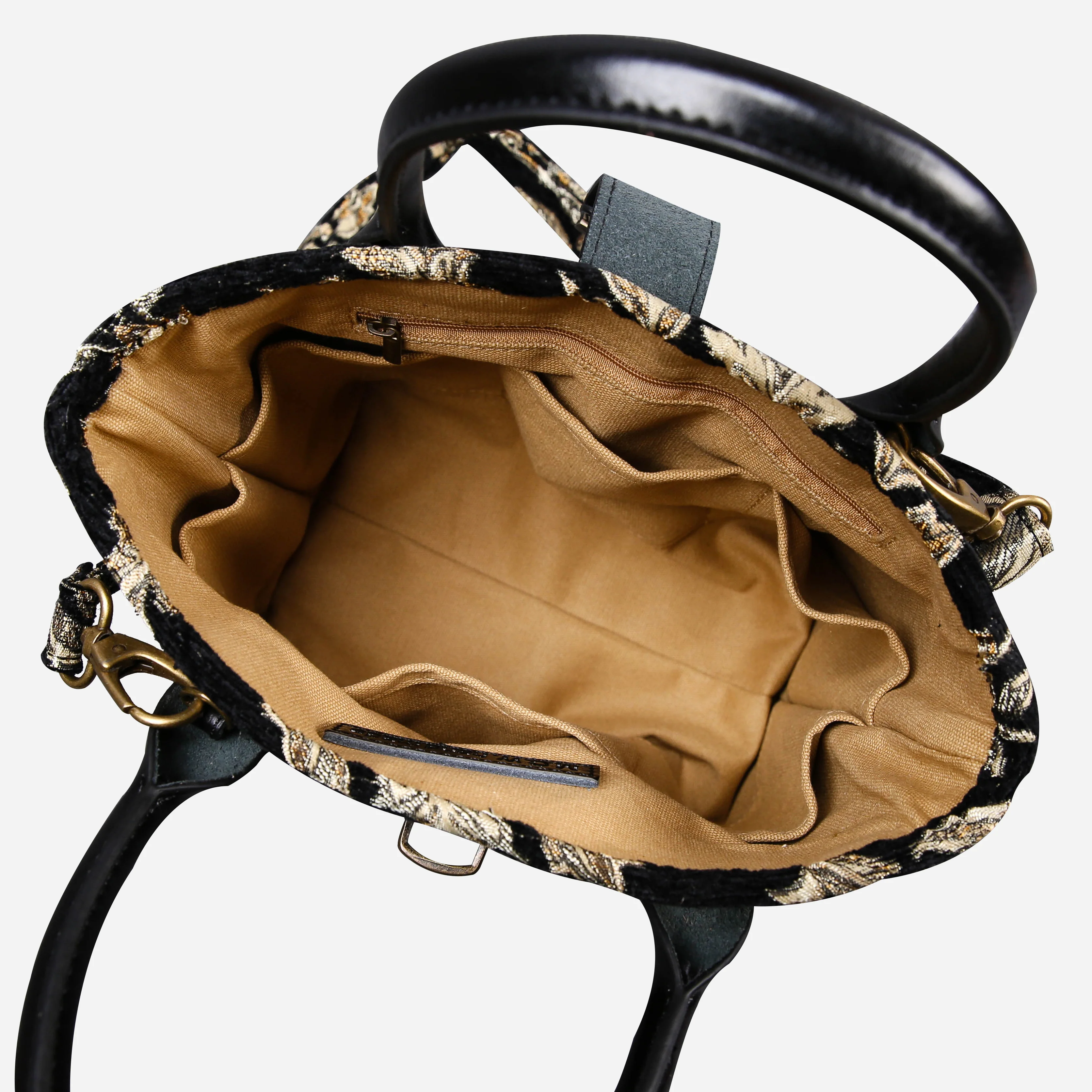 Victorian Blossom Black/Gold Tuck Lock Carpet Satchel - Image 8