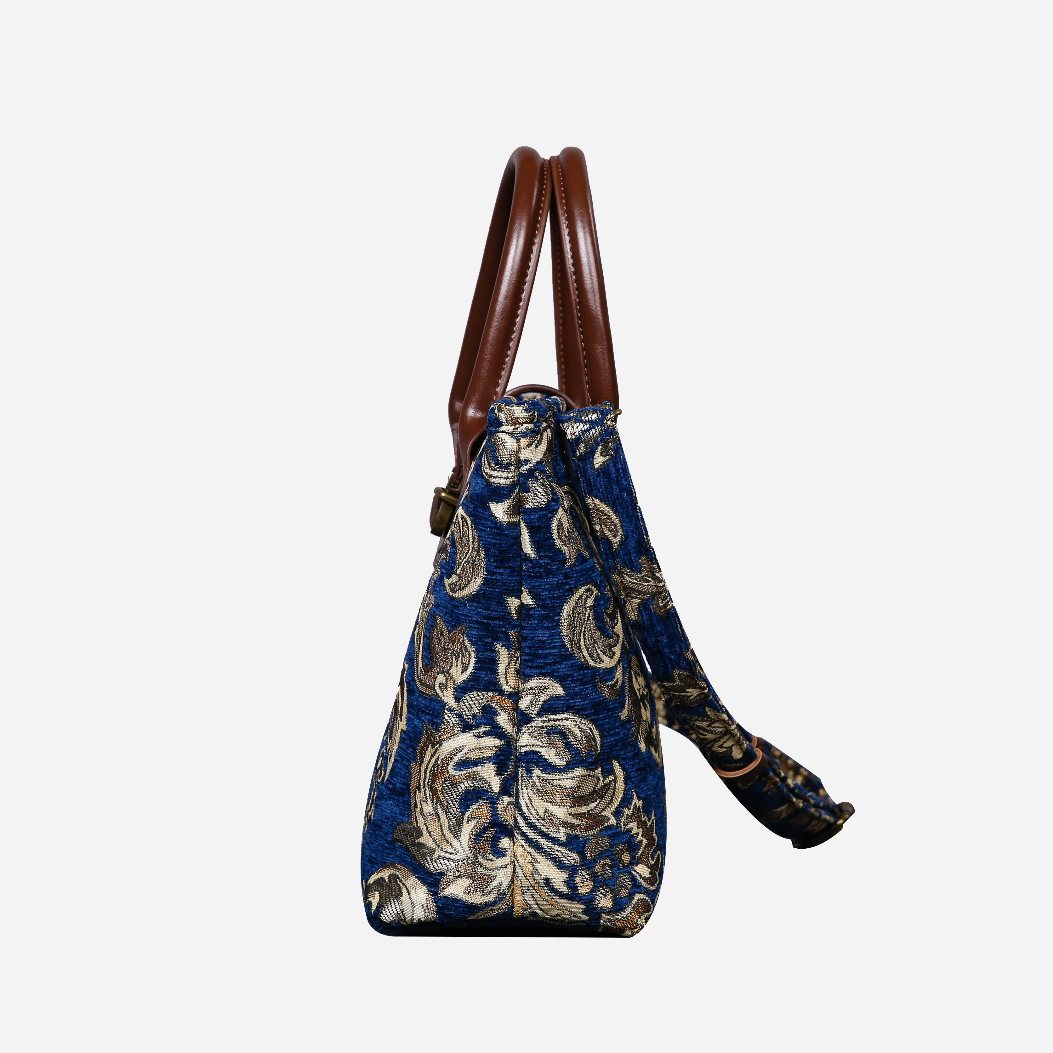 Victorian Blossom BLUE-GOLD Tuck Lock Carpet Satchel - Image 4