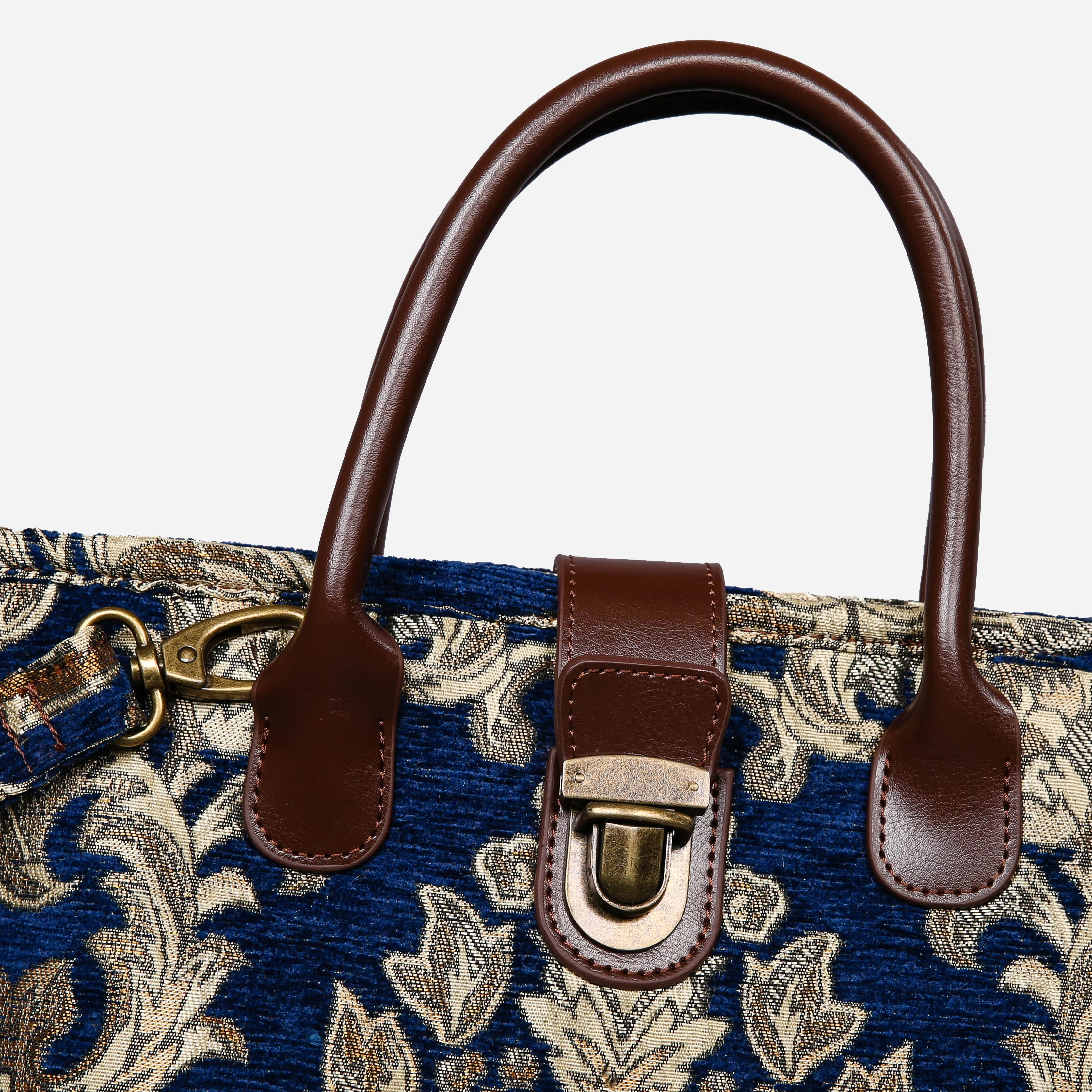 Victorian Blossom BLUE-GOLD Tuck Lock Carpet Satchel - Image 5