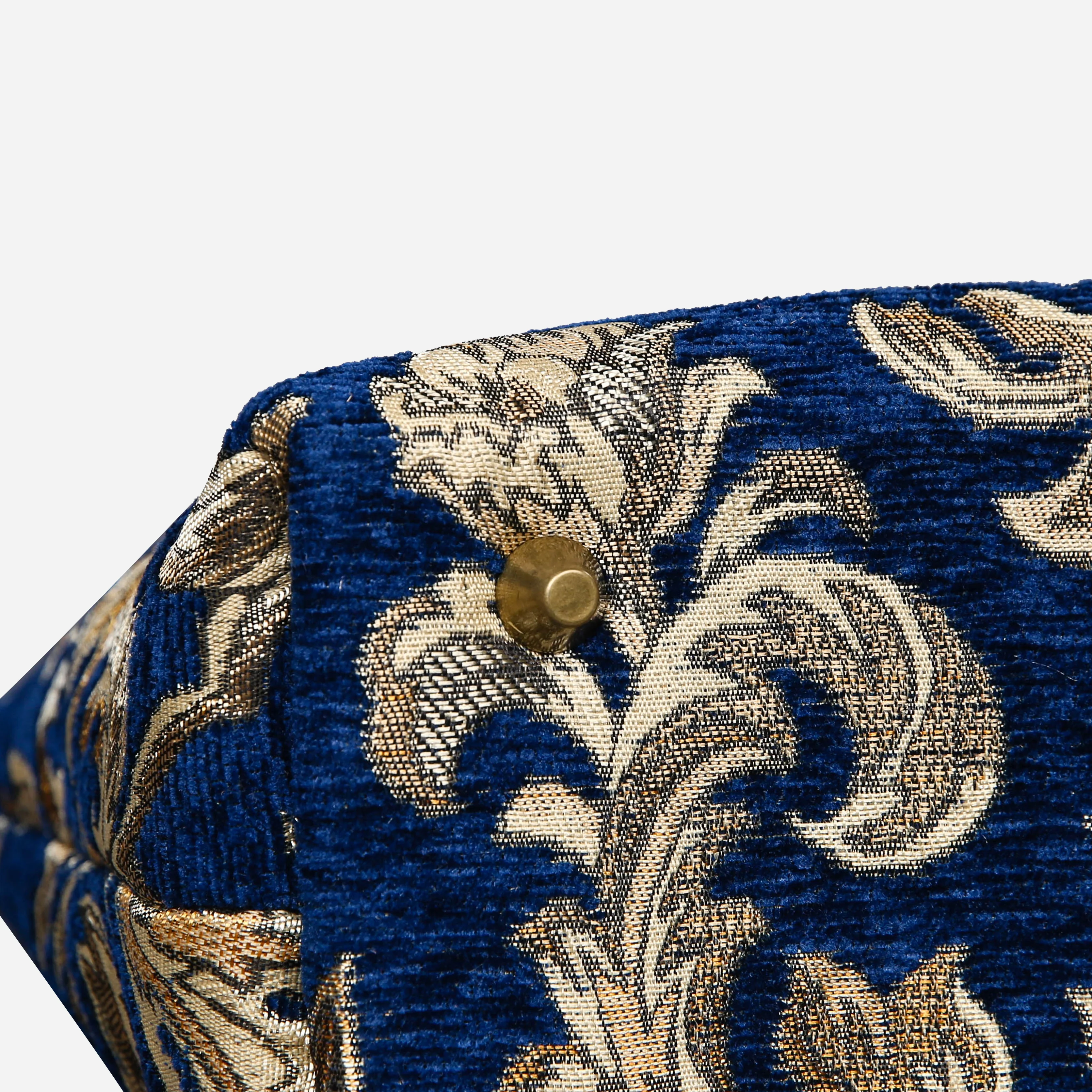 Victorian Blossom BLUE-GOLD Tuck Lock Carpet Satchel - Image 6