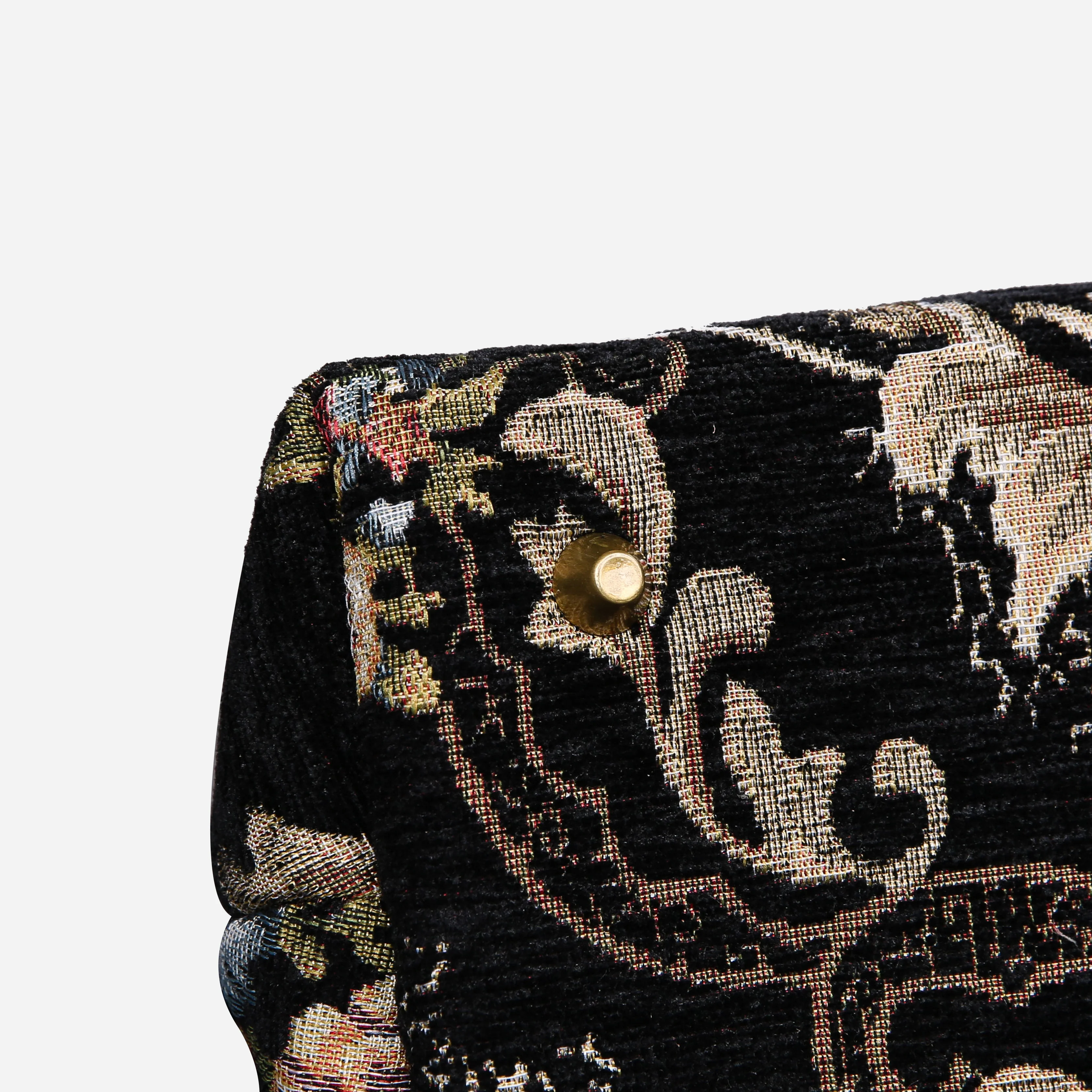 Floral Black Leather Brown Carpet Satchel - Image 5