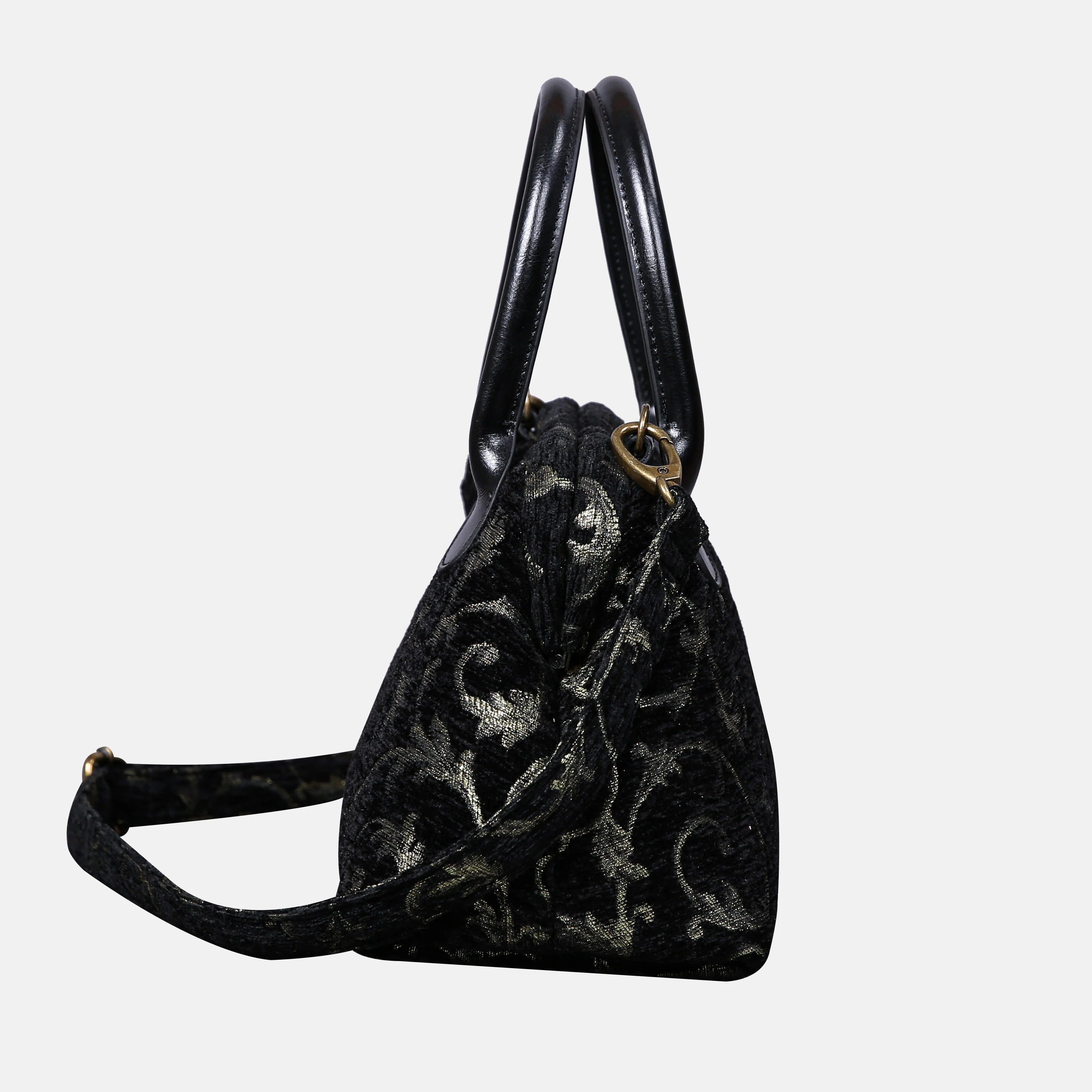Vintage Scroll Black Green Carpet Satchel - Image 3