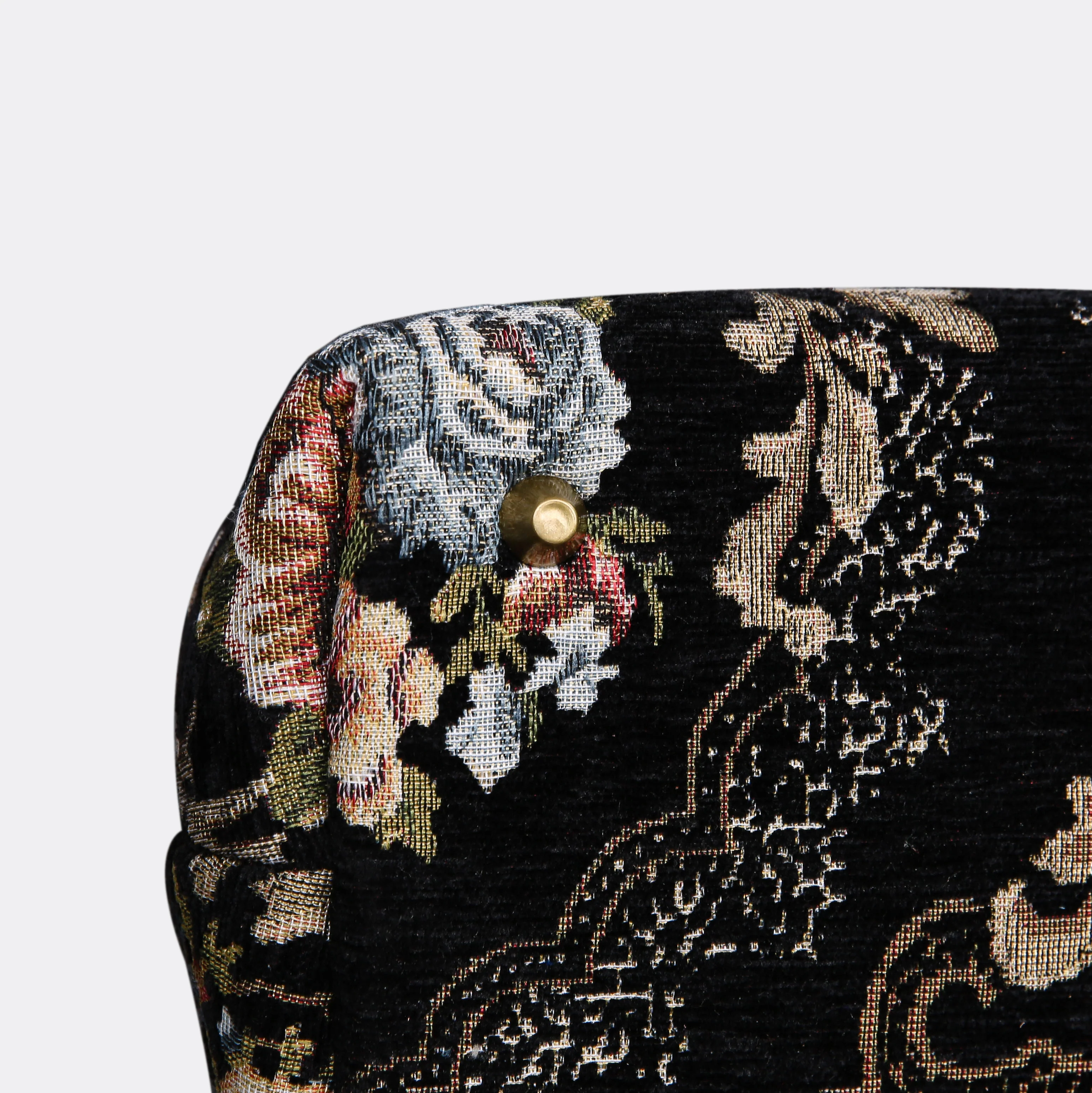 Floral Black Leather Black Carpet Handbag Purse - Image 5
