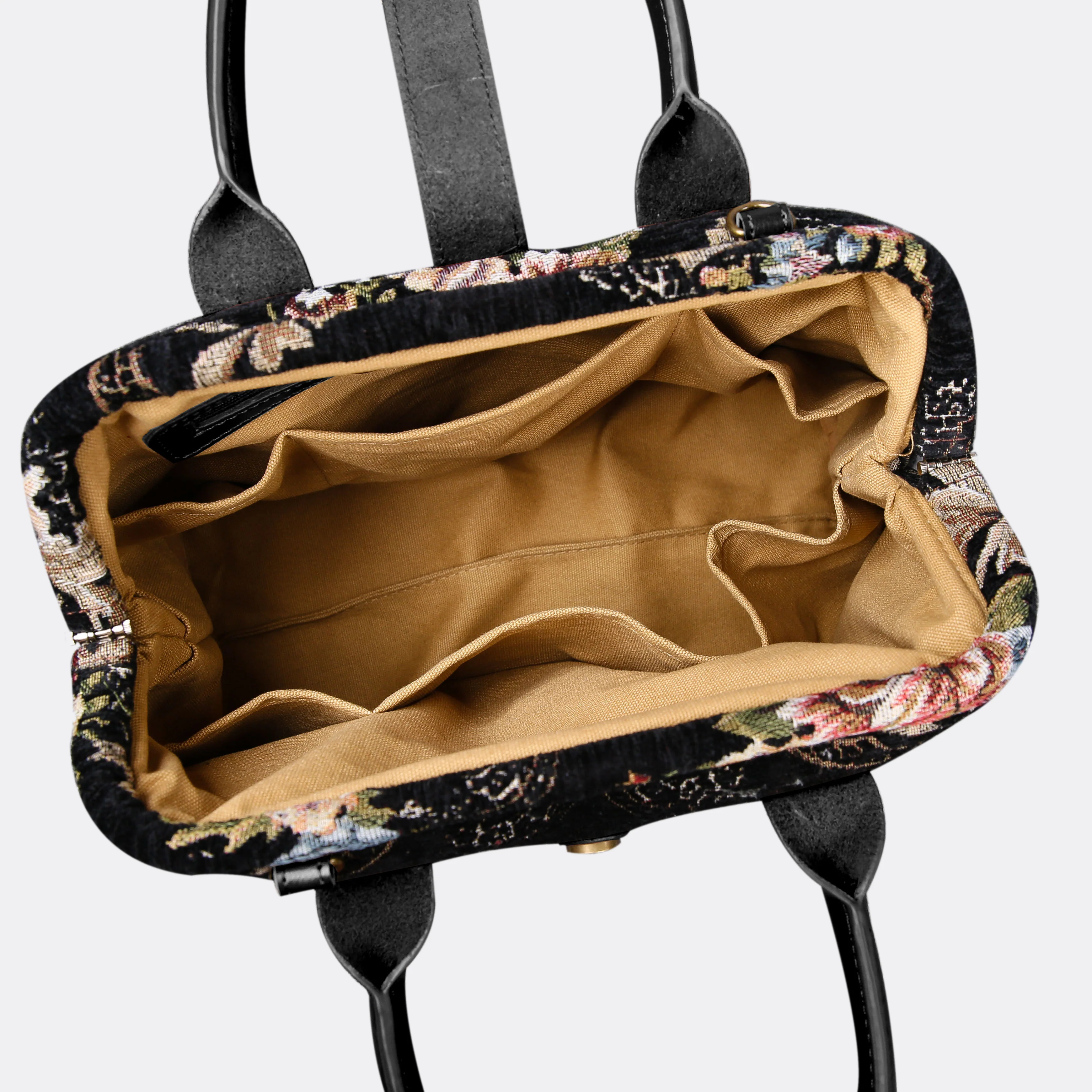 Floral Black Leather Black Carpet Handbag Purse - Image 6