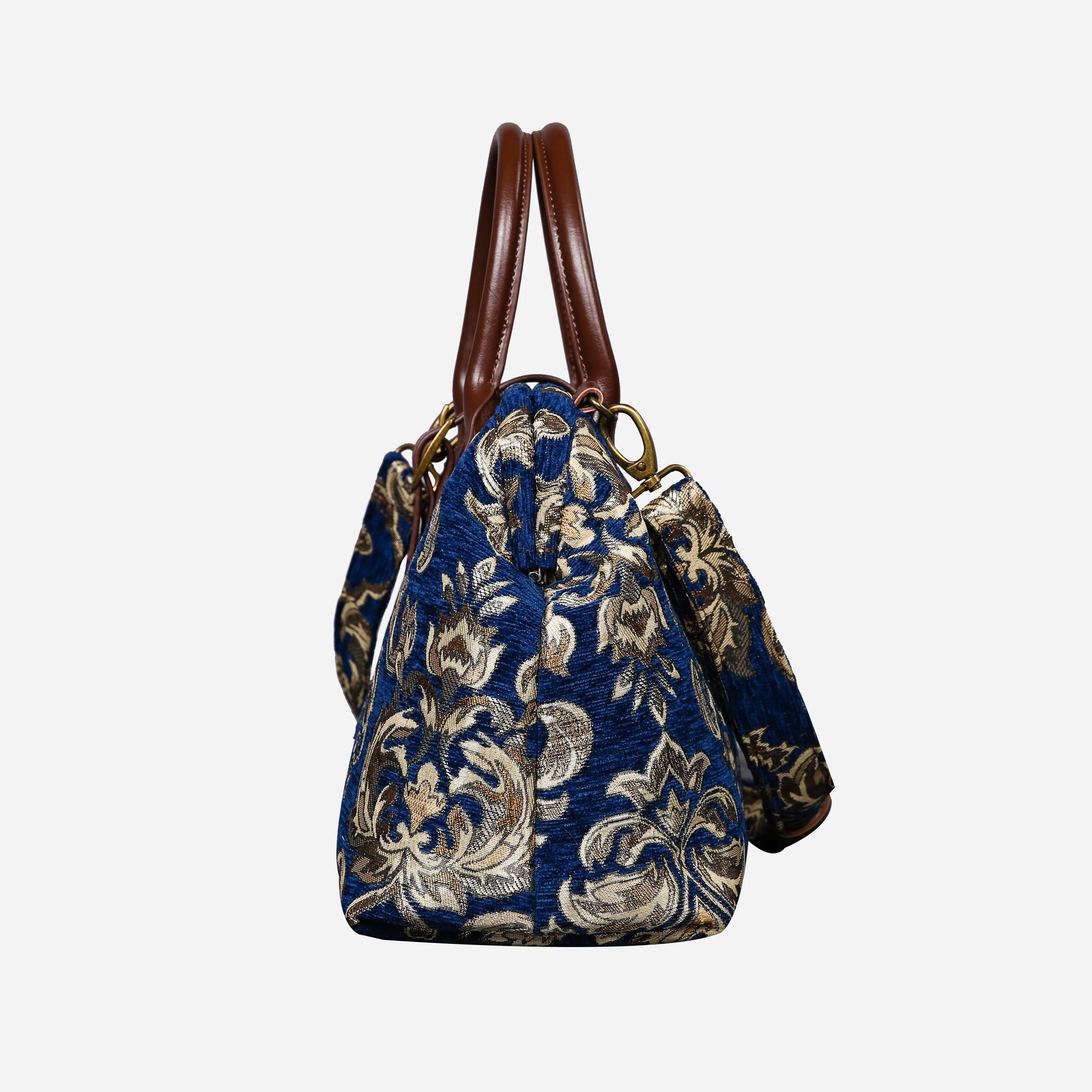 Victorian Blossom BLUE-GOLD Carpet Handbag Purse - Image 3