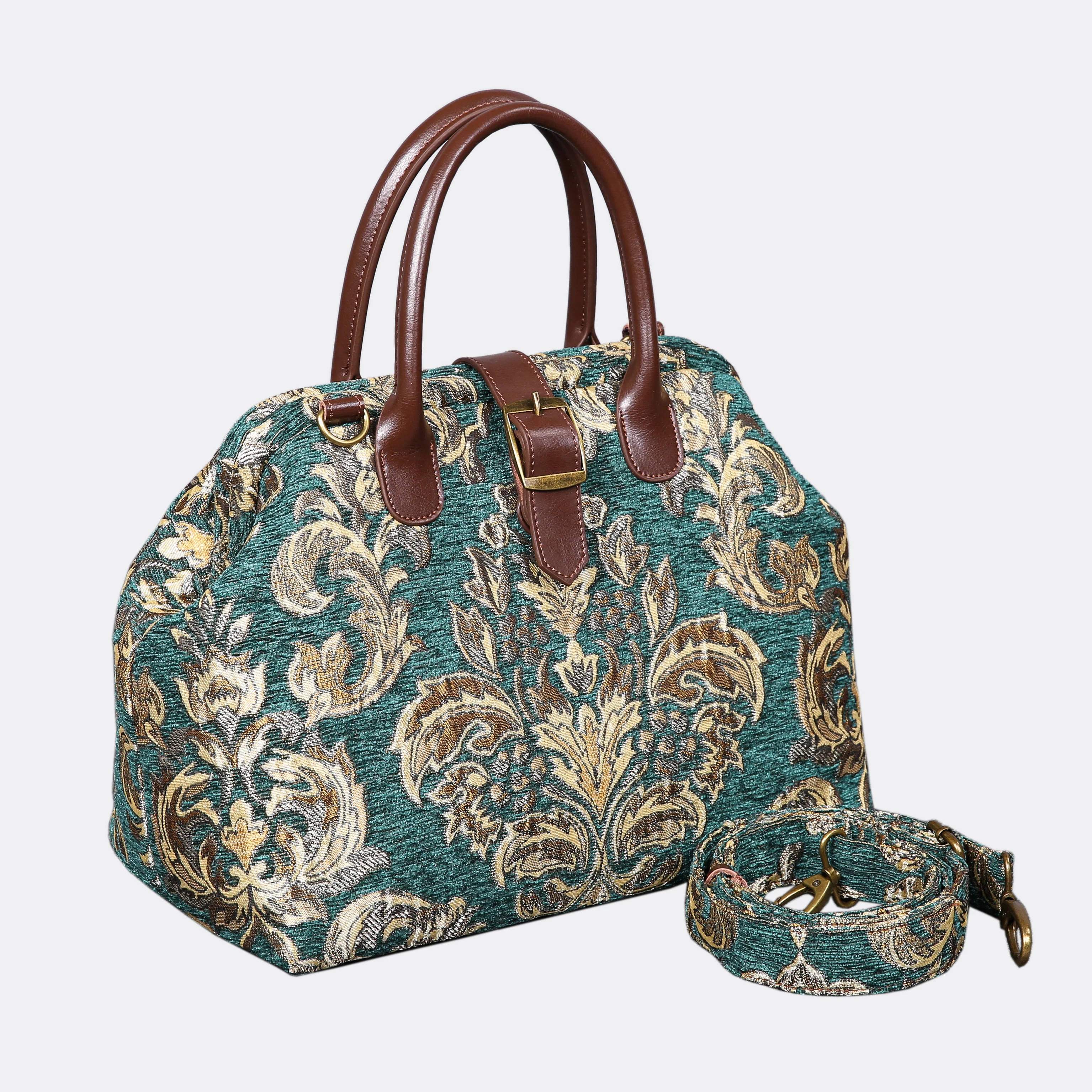 Victorian Blossom Green/Gold Carpet Handbag Purse - Image 2