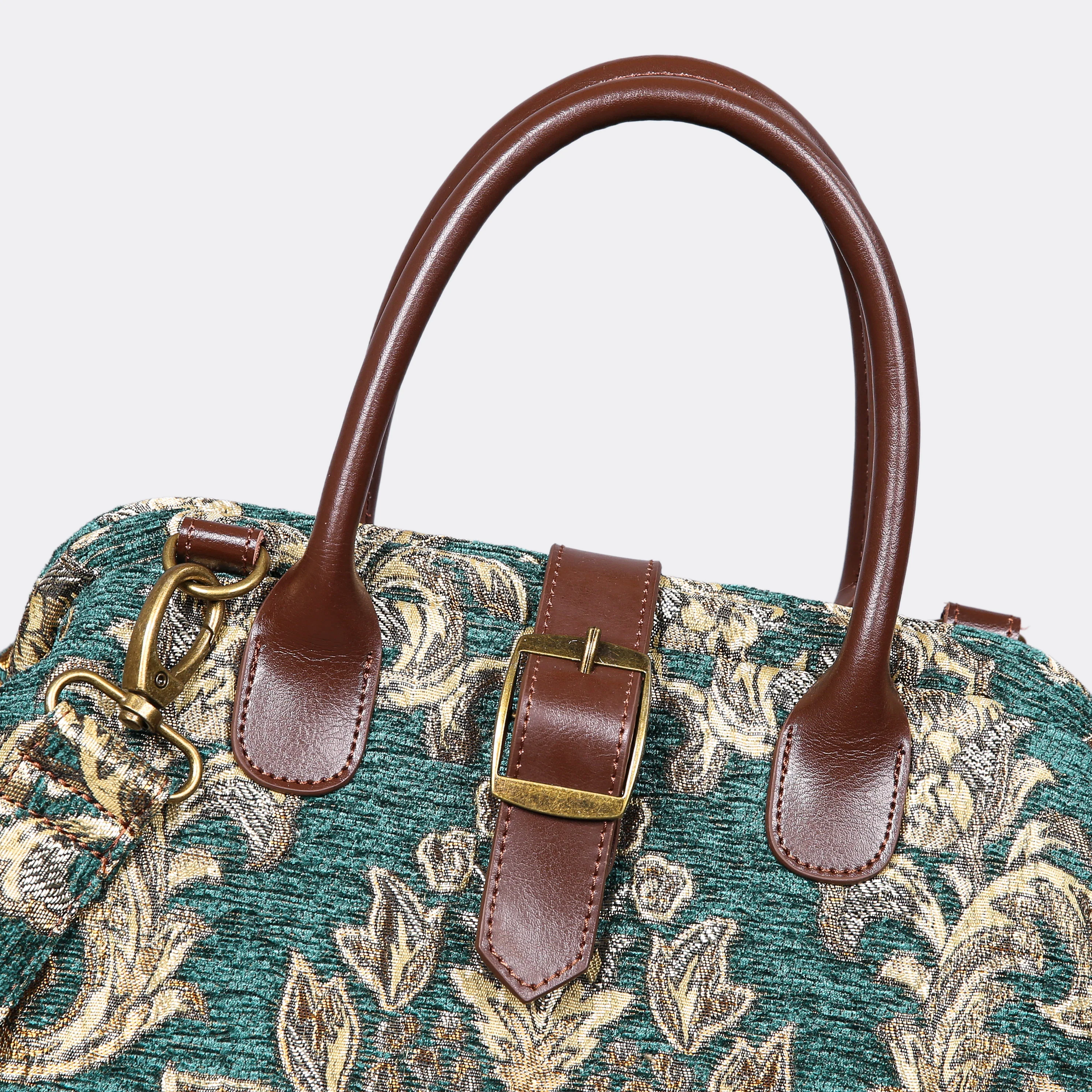 Victorian Blossom Green/Gold Carpet Handbag Purse - Image 3
