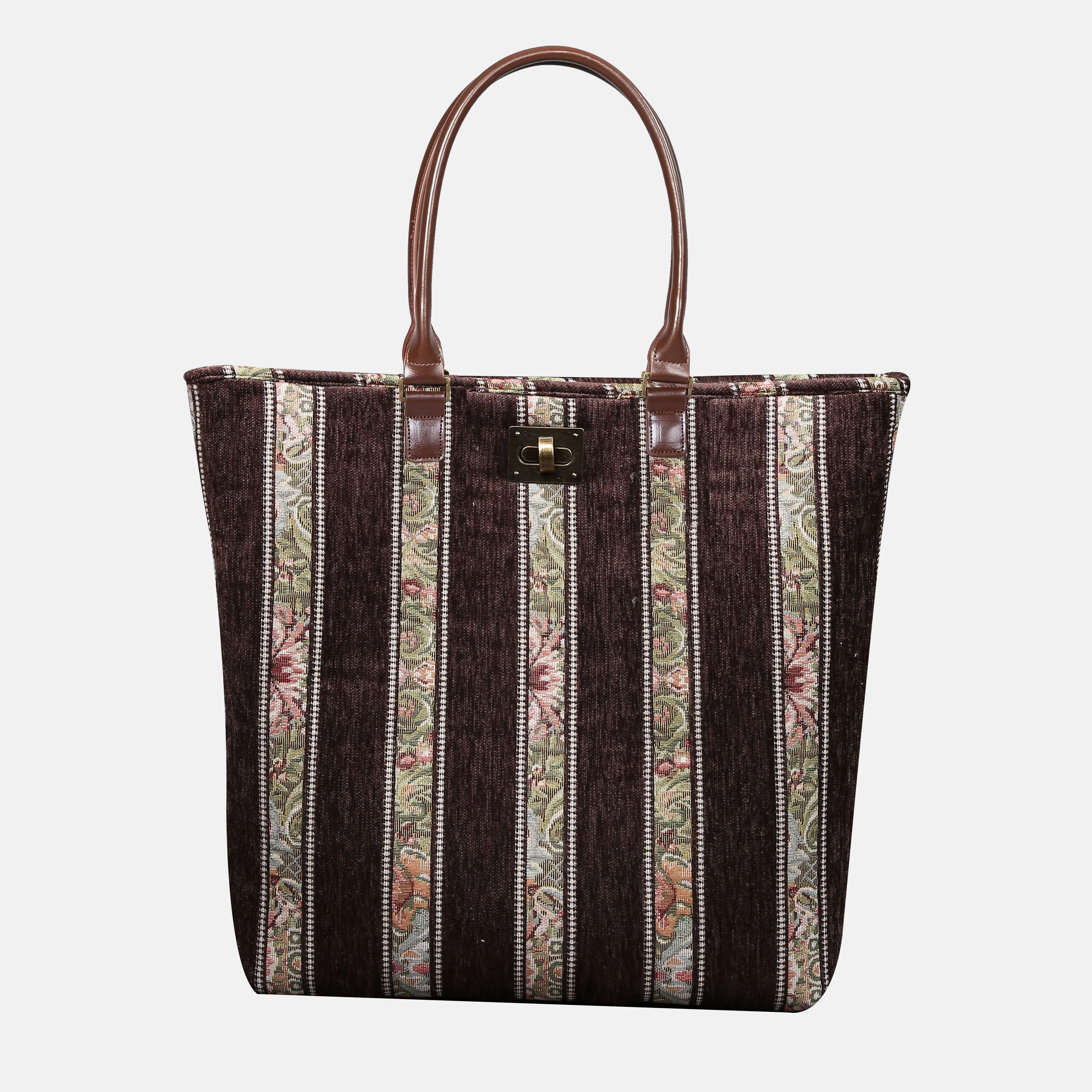 Floral Stripes Brown  Carpet Tote Shopper