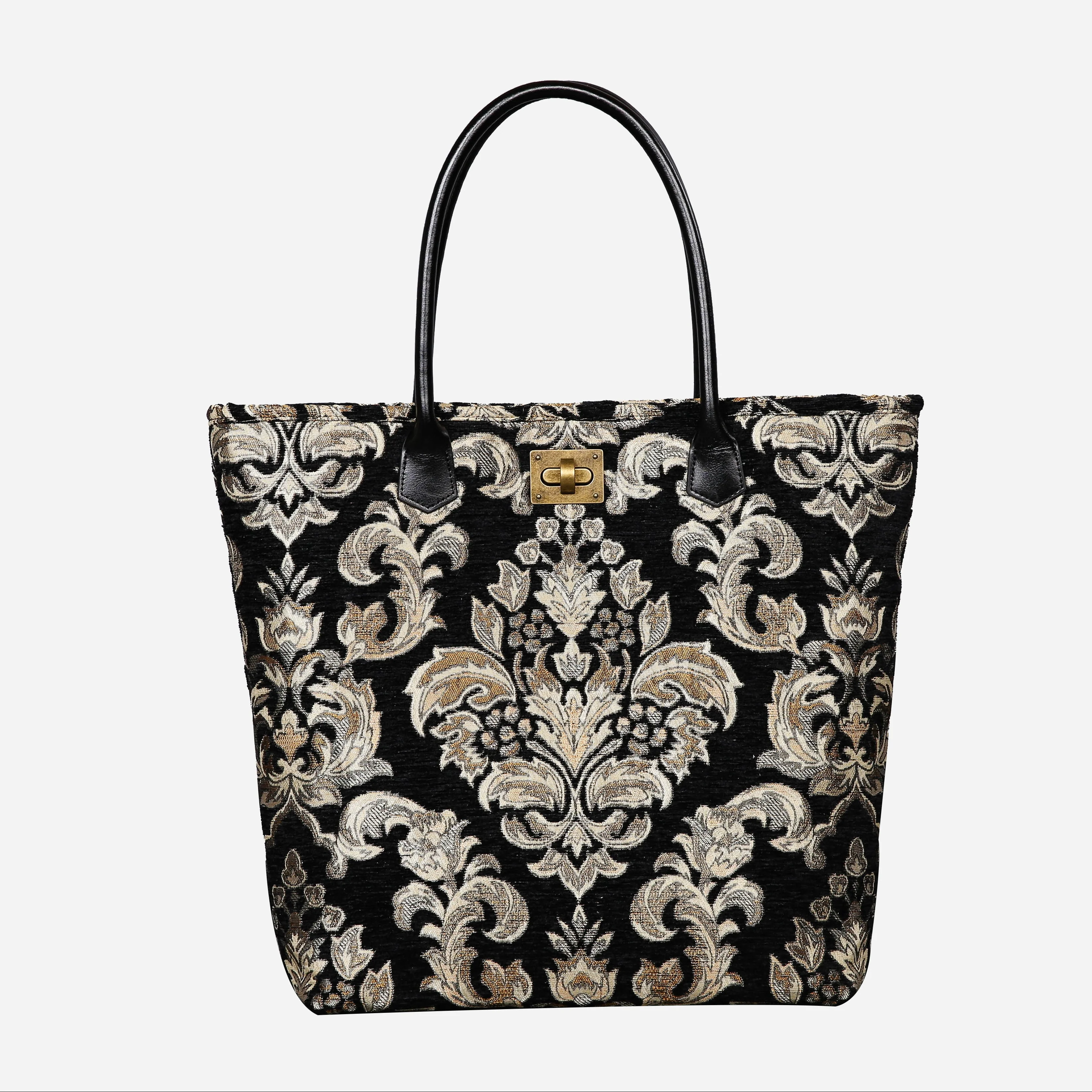 Victorian Blossom Black/Gold Carpet Tote Shopper