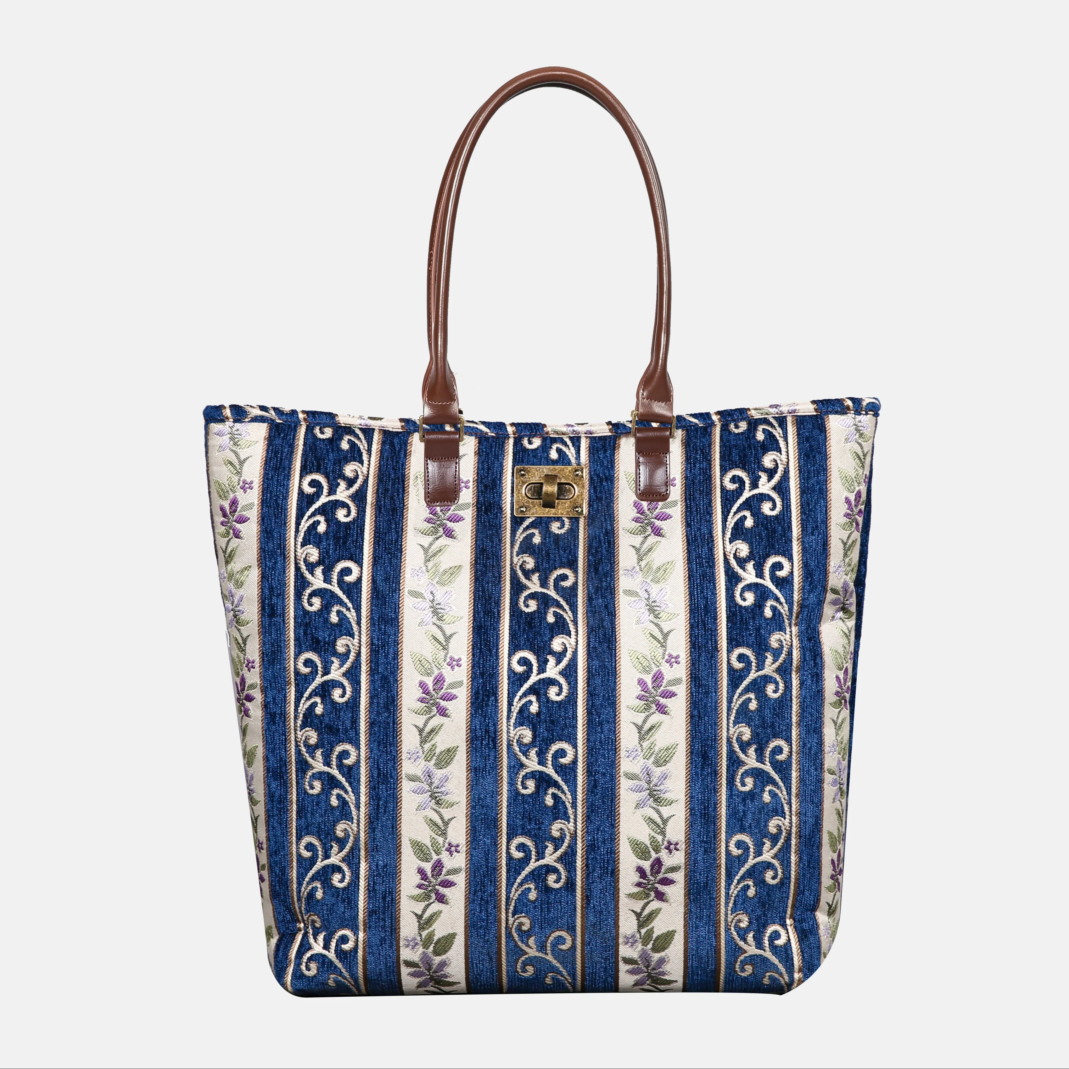Victorian Stripes Navy Carpet Tote Shopper
