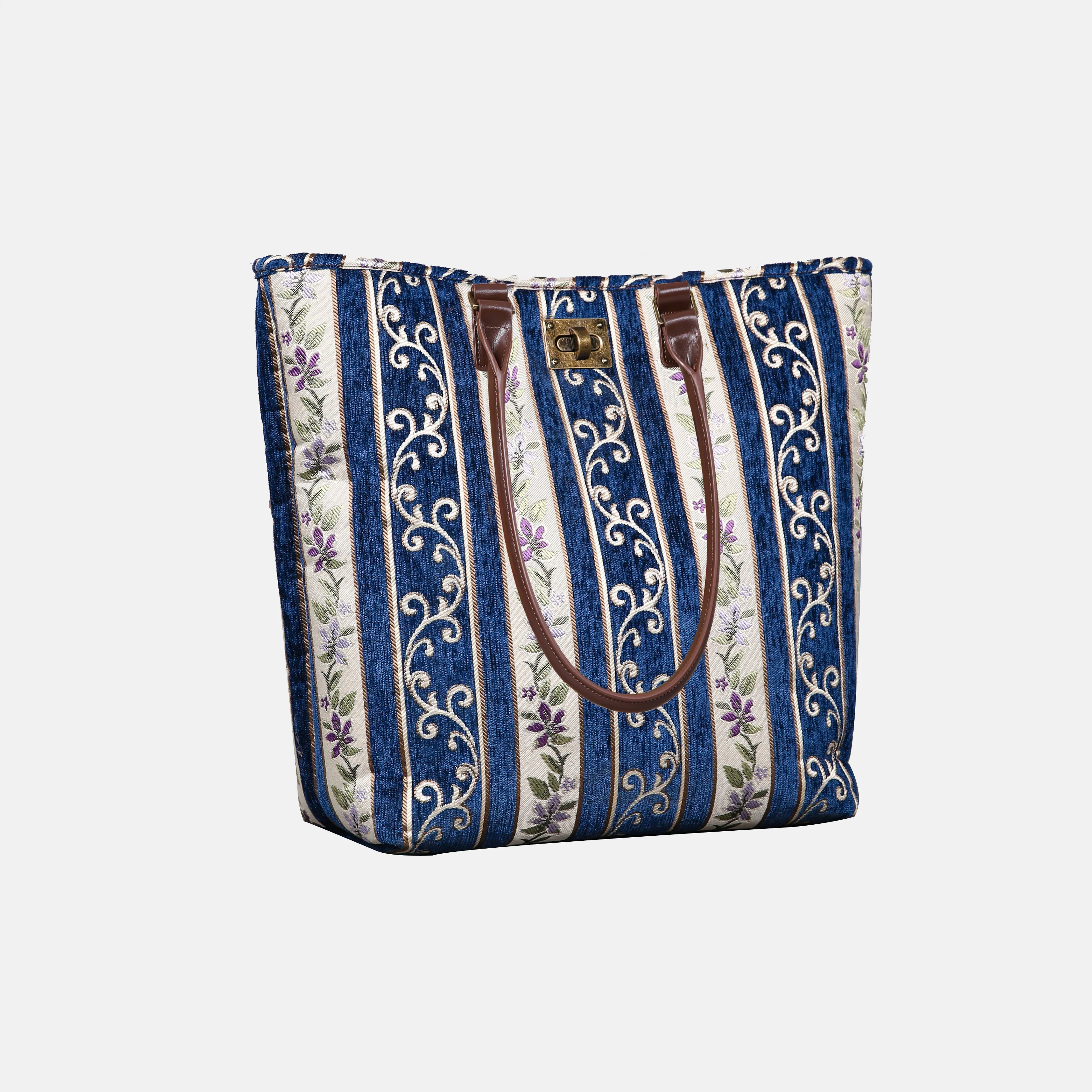 Victorian Stripes Navy Carpet Tote Shopper - Image 2
