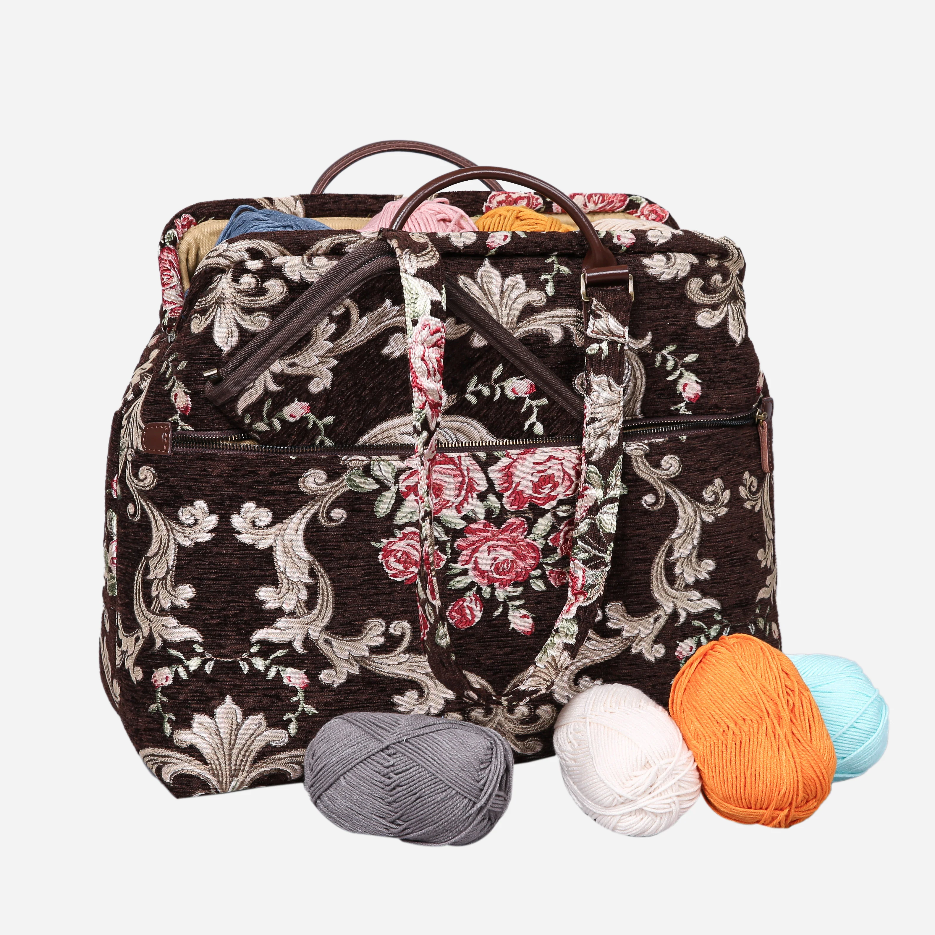 Baroque Garden Brown Knitting Project Bag - Image 3