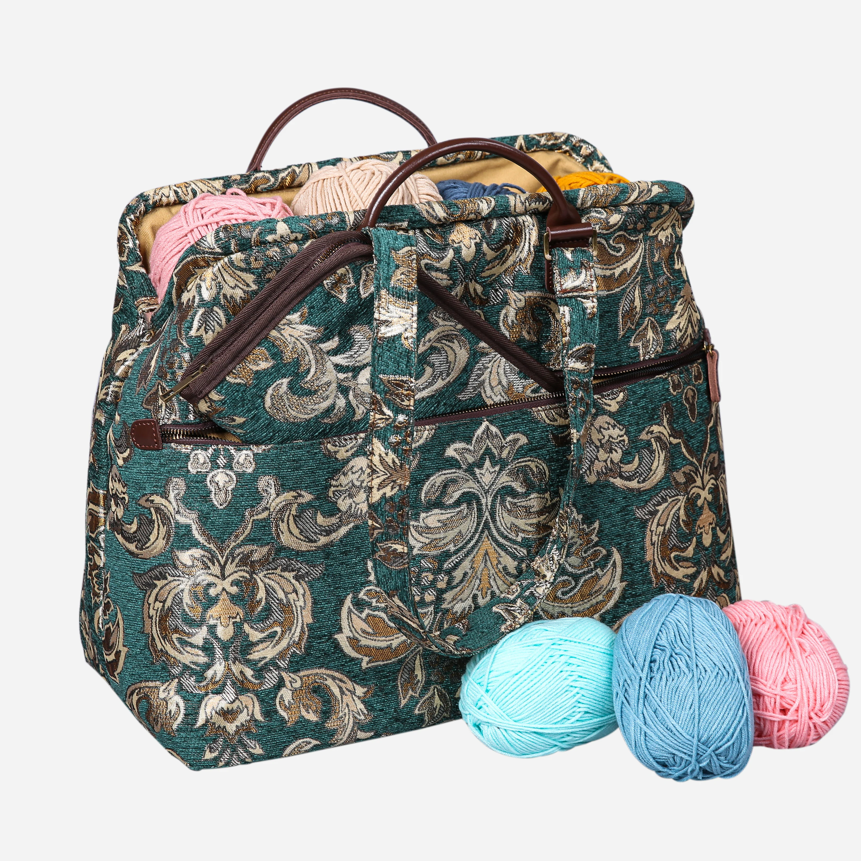 Blossom Green-Gold Knitting Project Bag - Image 3