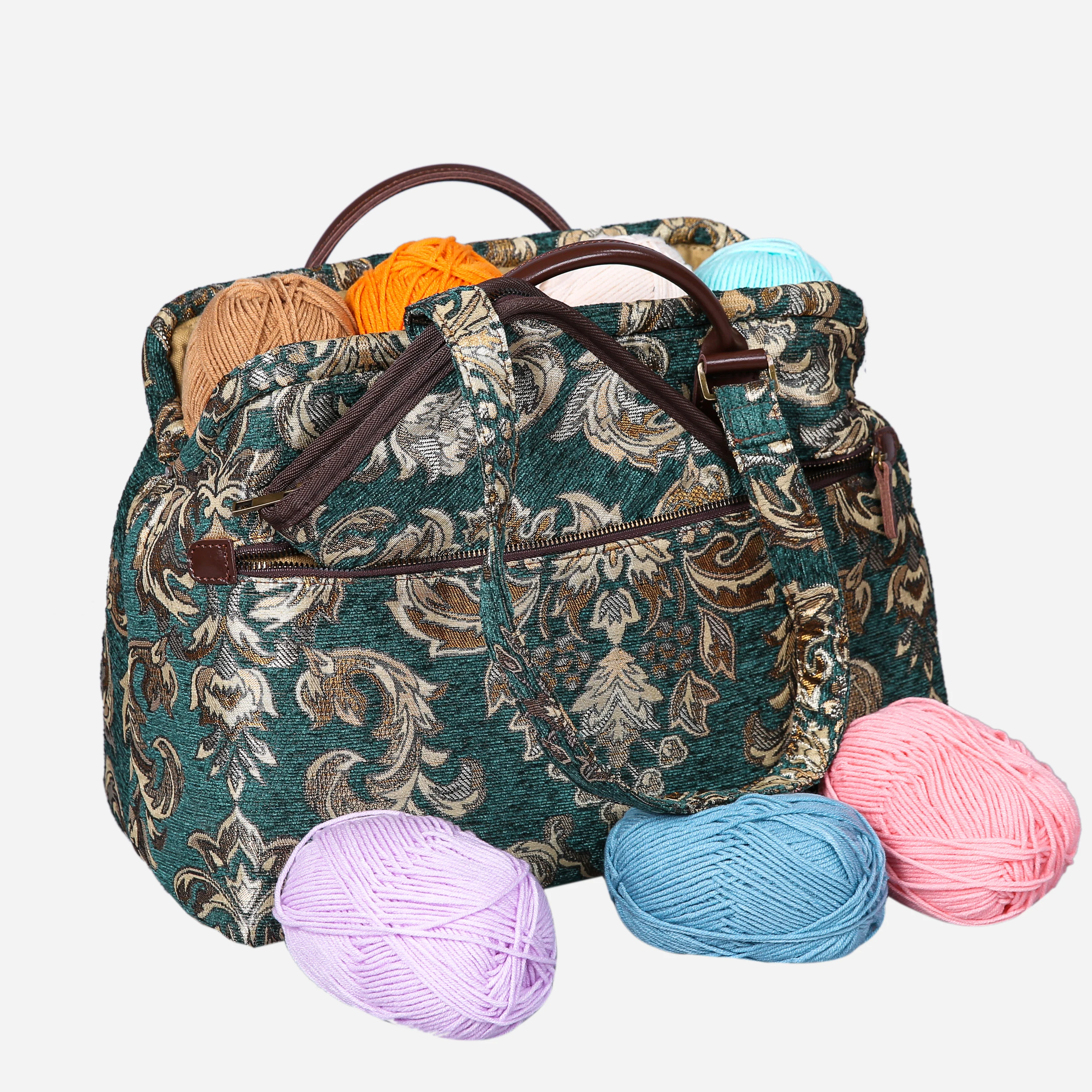 Blossom Green-Gold Knitting Project Bag - Image 4