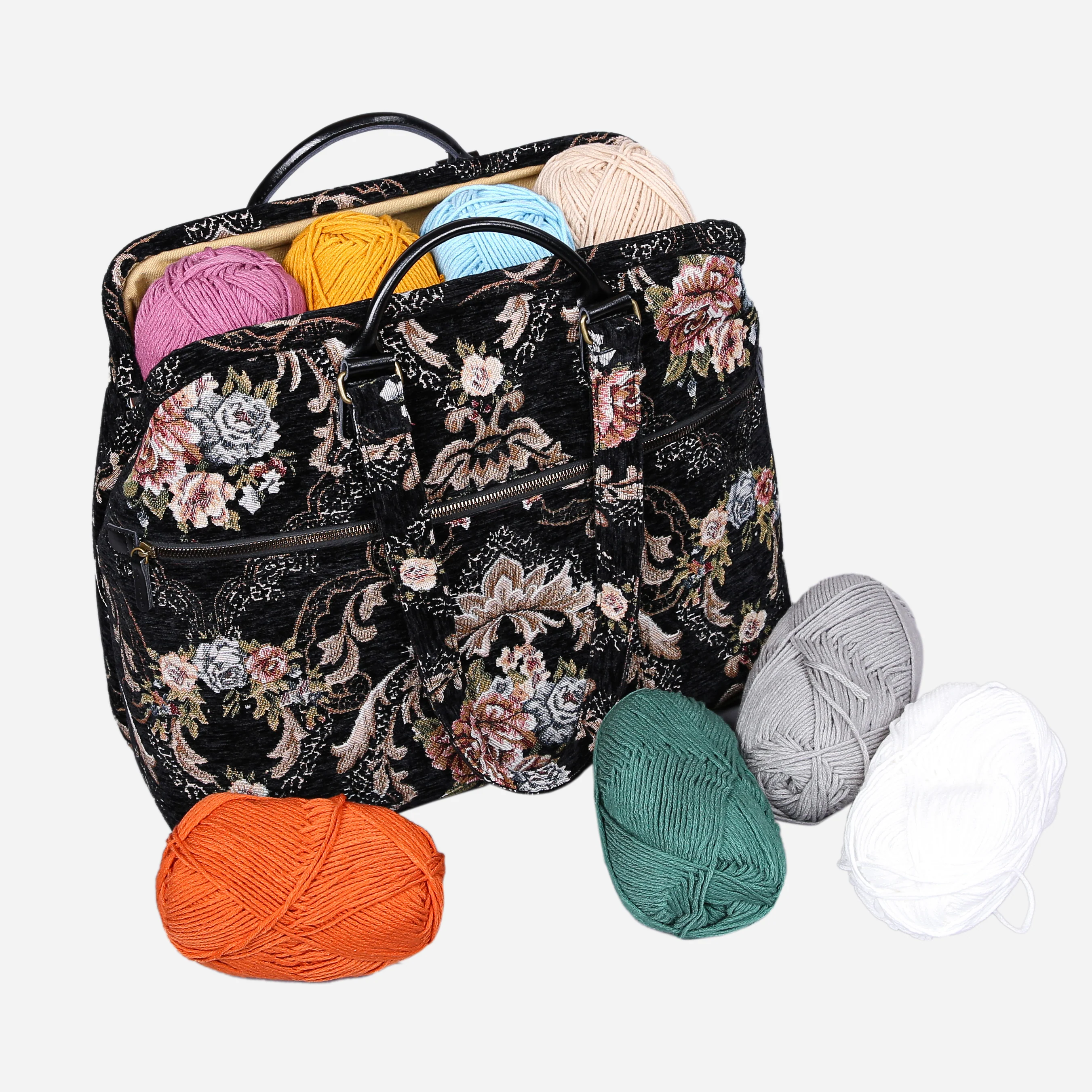 Floral Black/Black Knitting Project Bag - Image 4