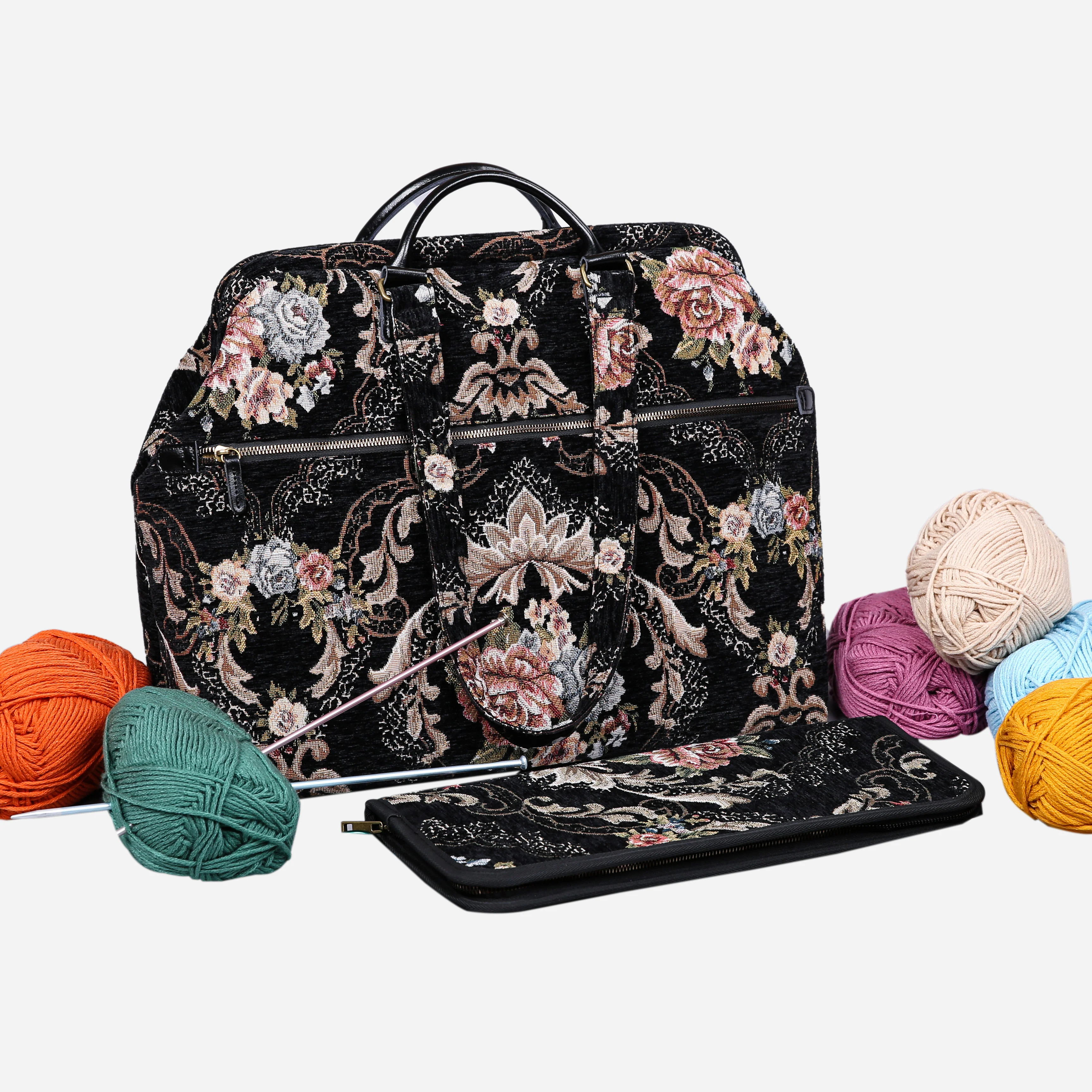Floral Black/Black Knitting Project Bag - Image 5
