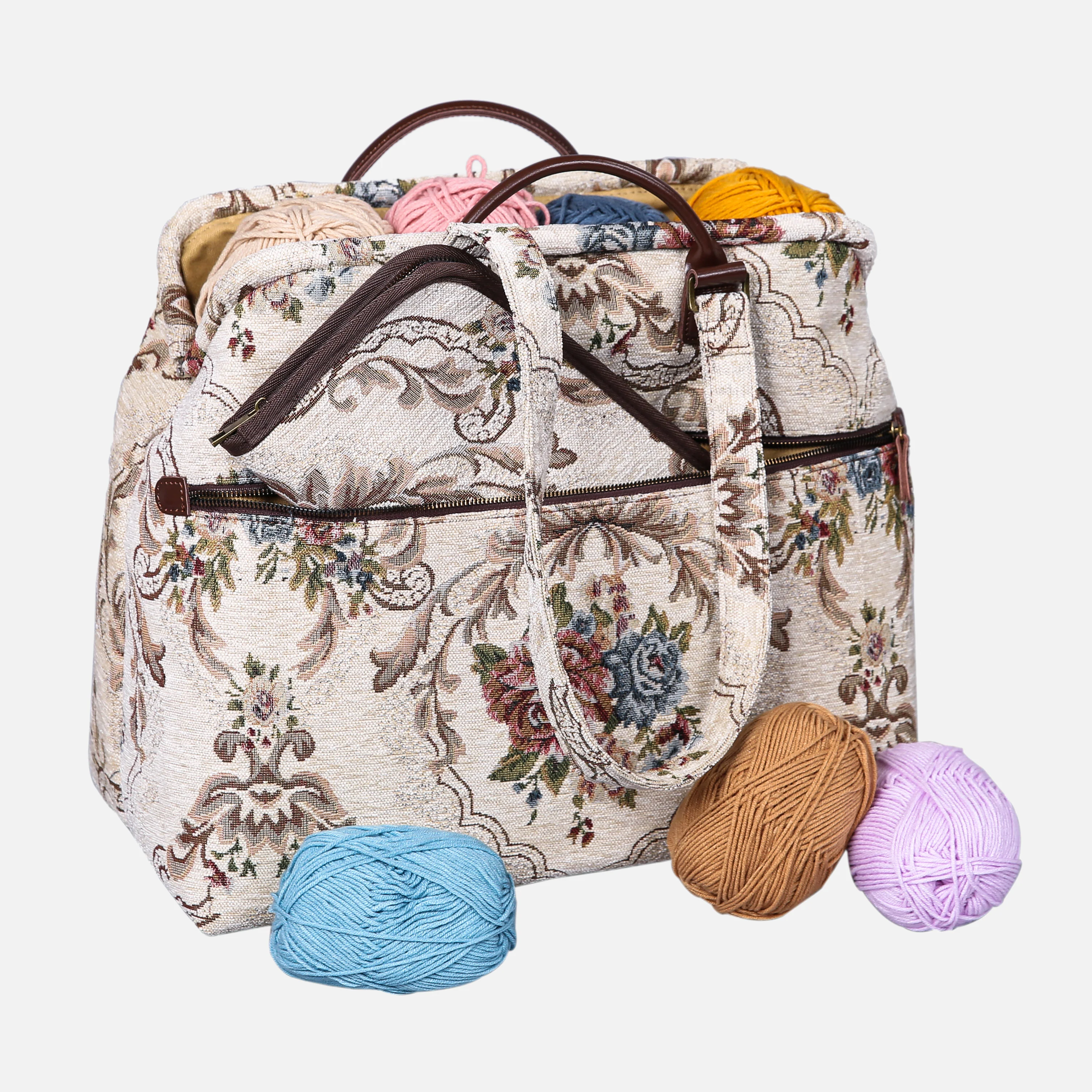 Floral Cream Knitting Project Bag - Image 4