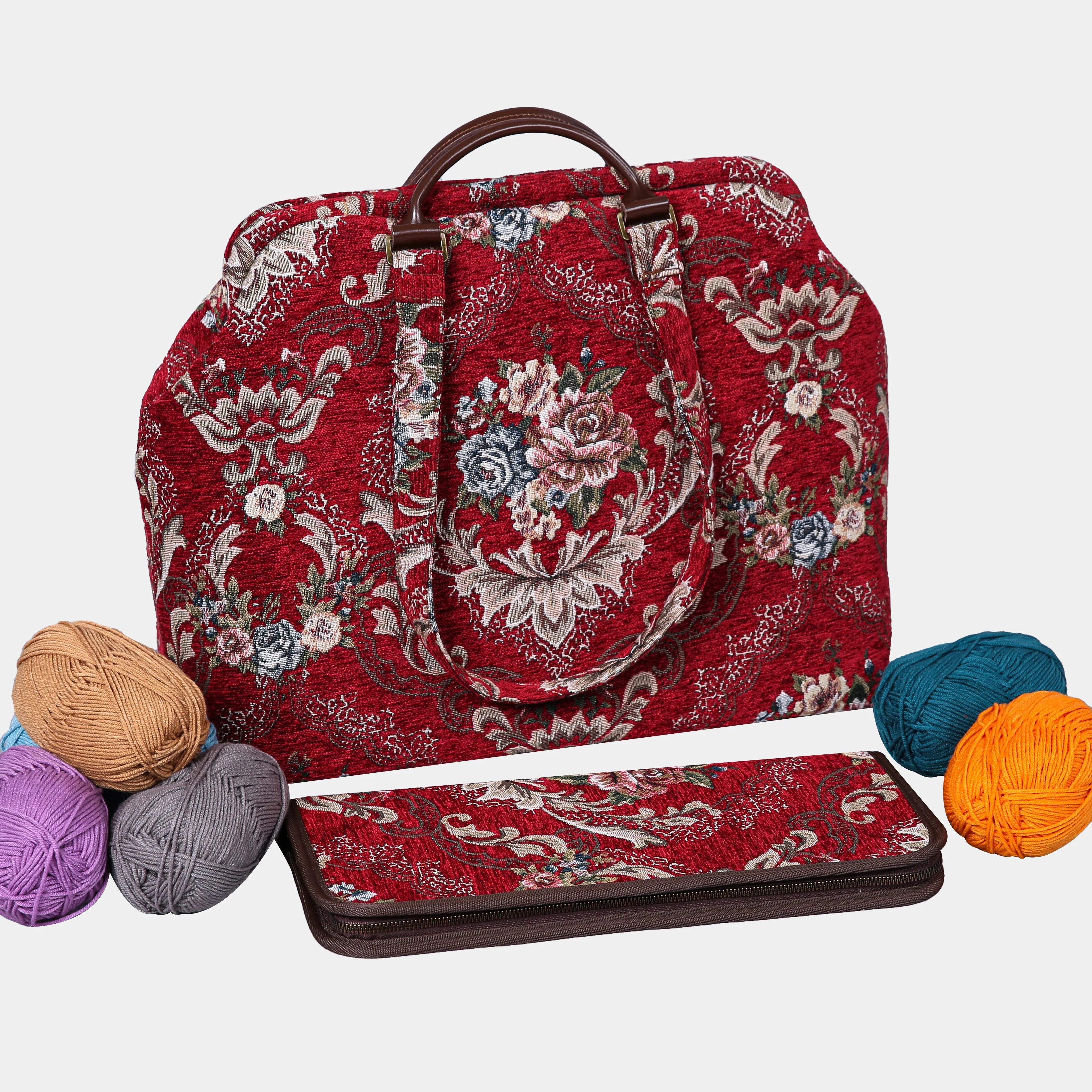 Floral Red Knitting Project Bag - Image 6