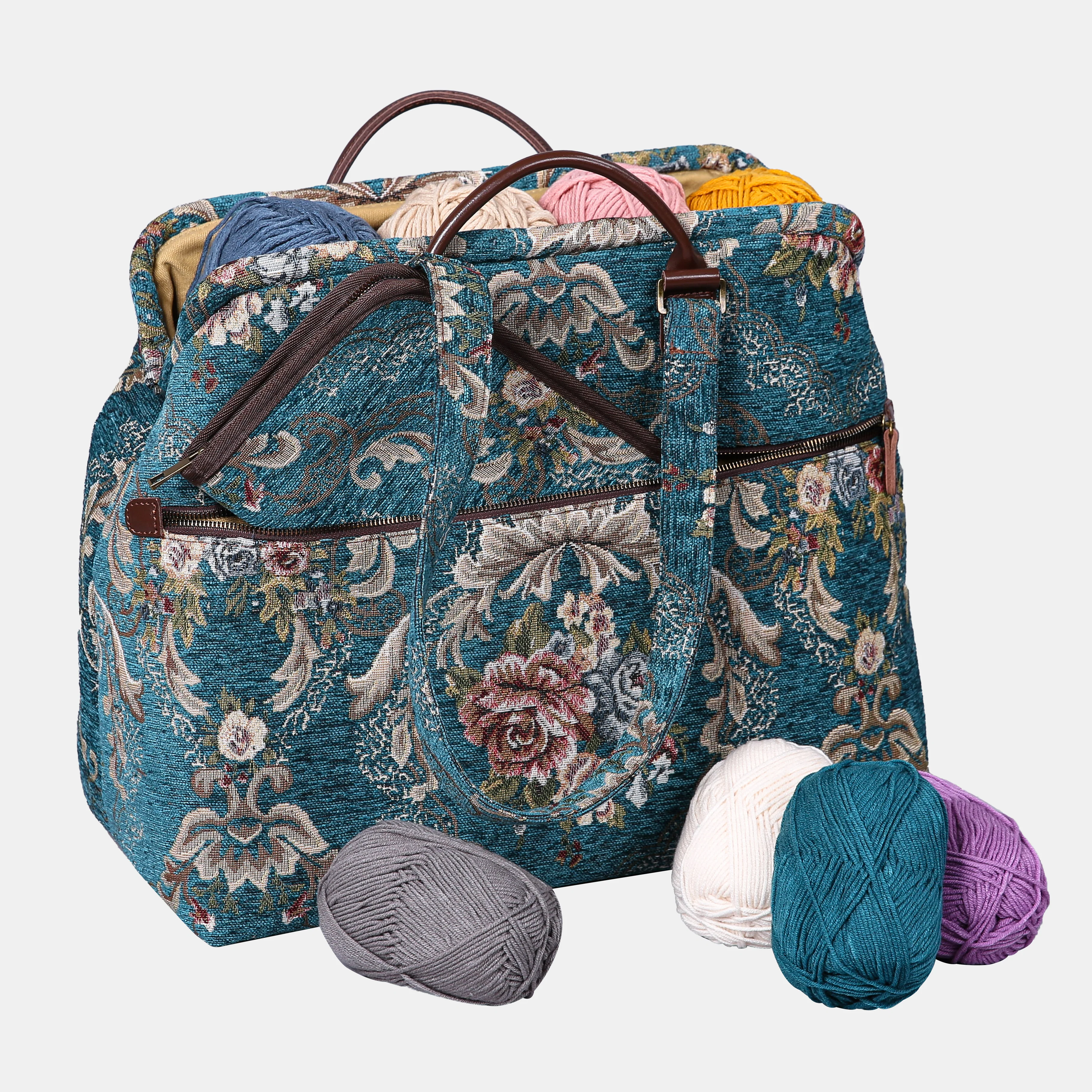 Floral Teal Knitting Project Bag - Image 4