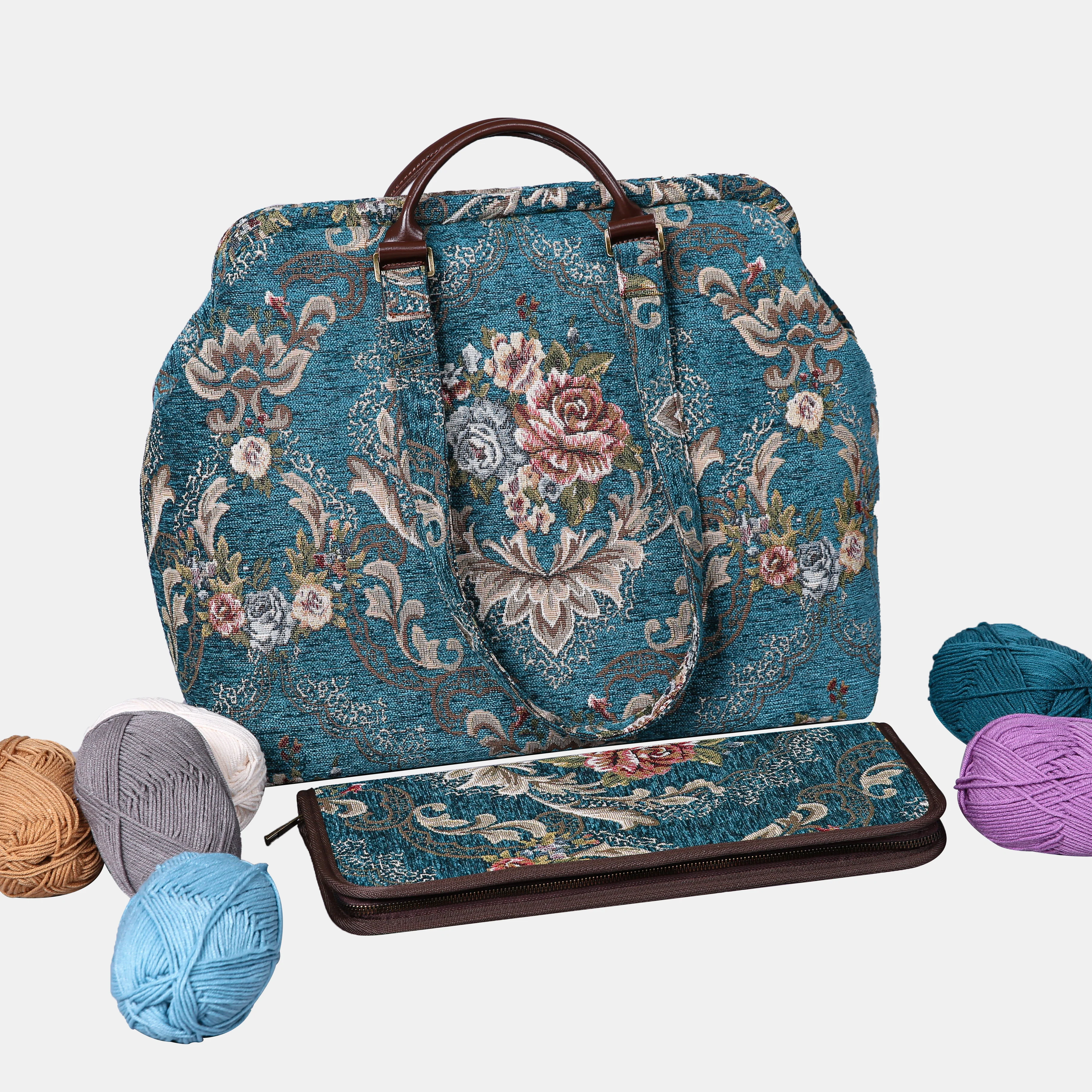 Floral Teal Knitting Project Bag - Image 6