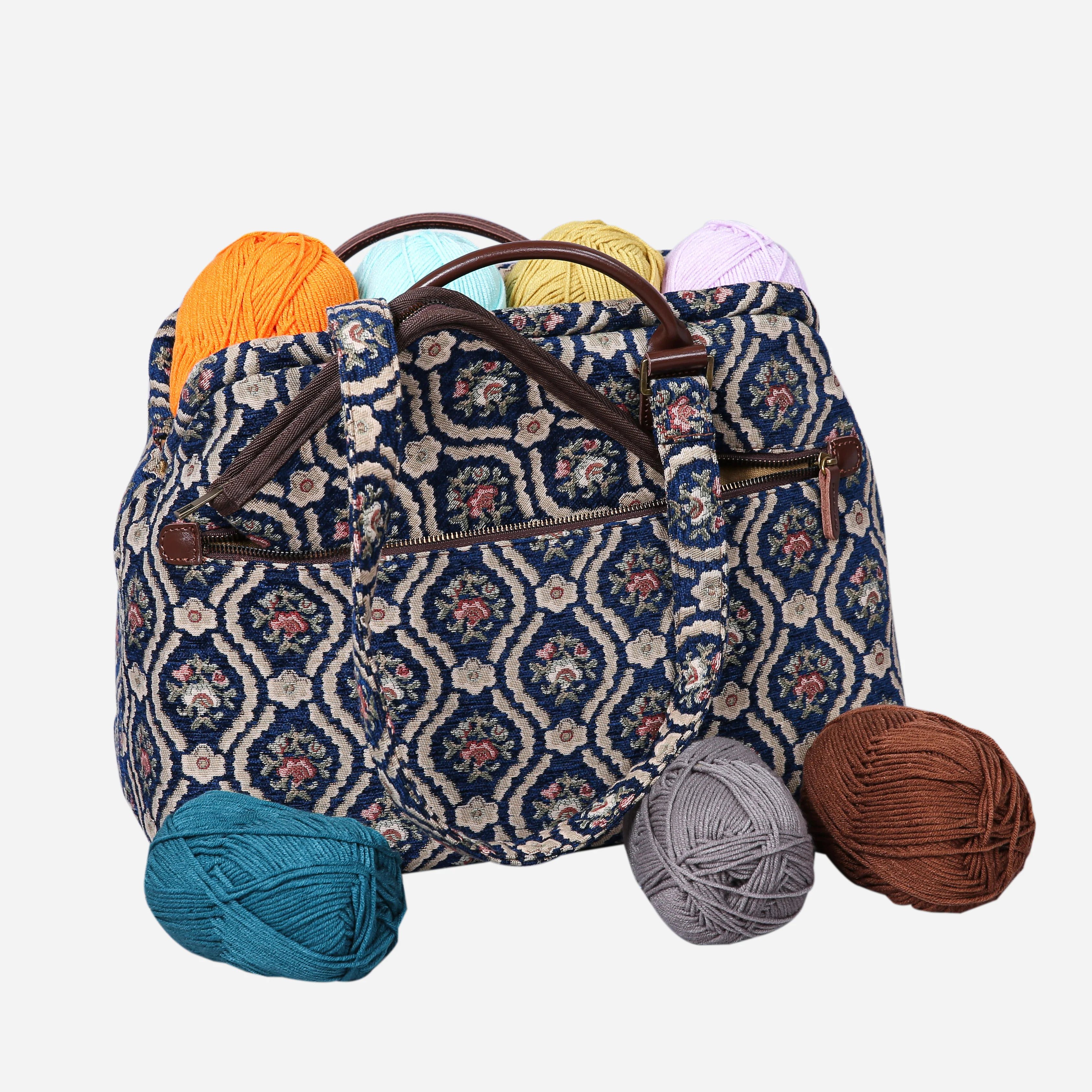 Traditional Blue Knitting Project Bag - Image 6