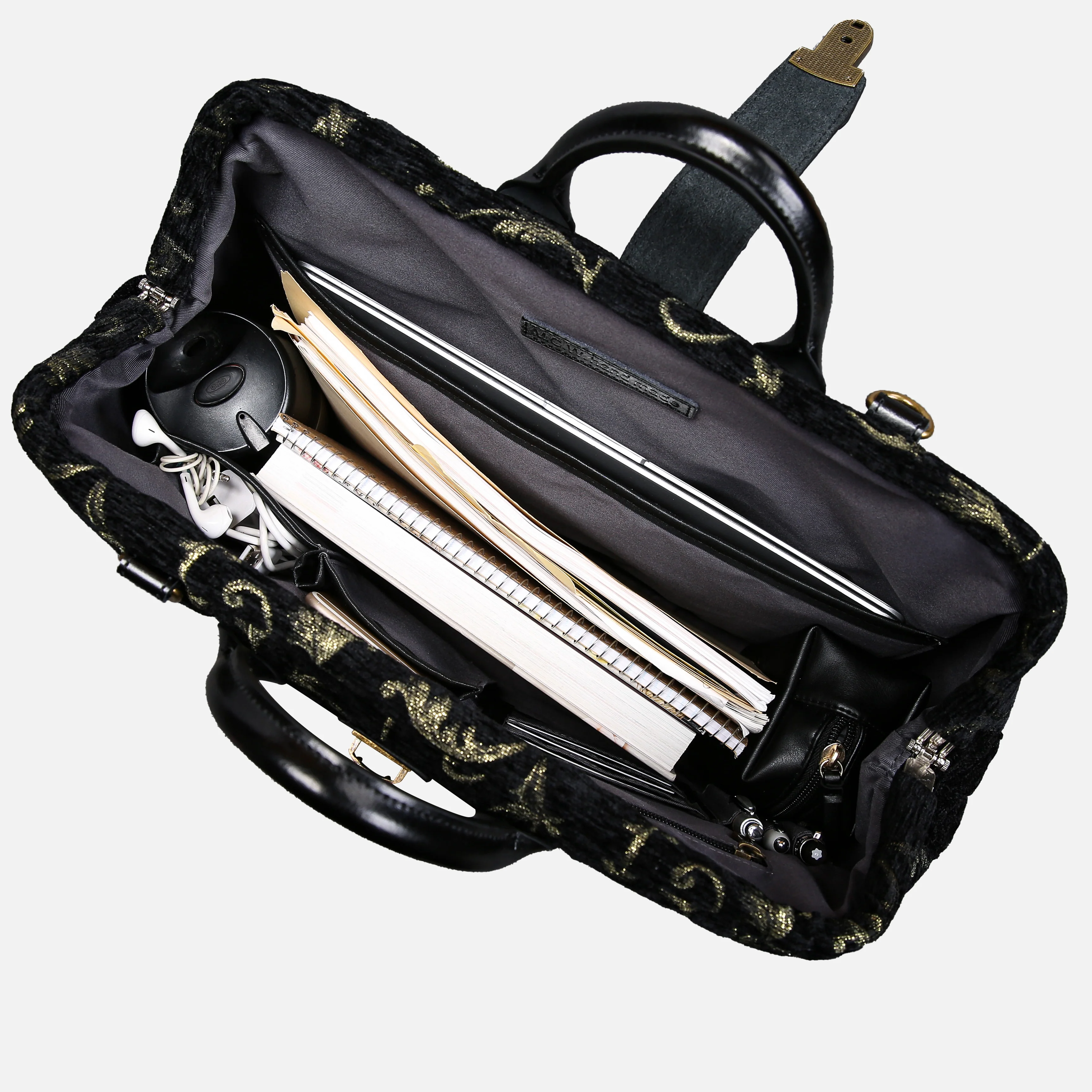 Vintage Scroll Black Laptop Work Bag - Image 7
