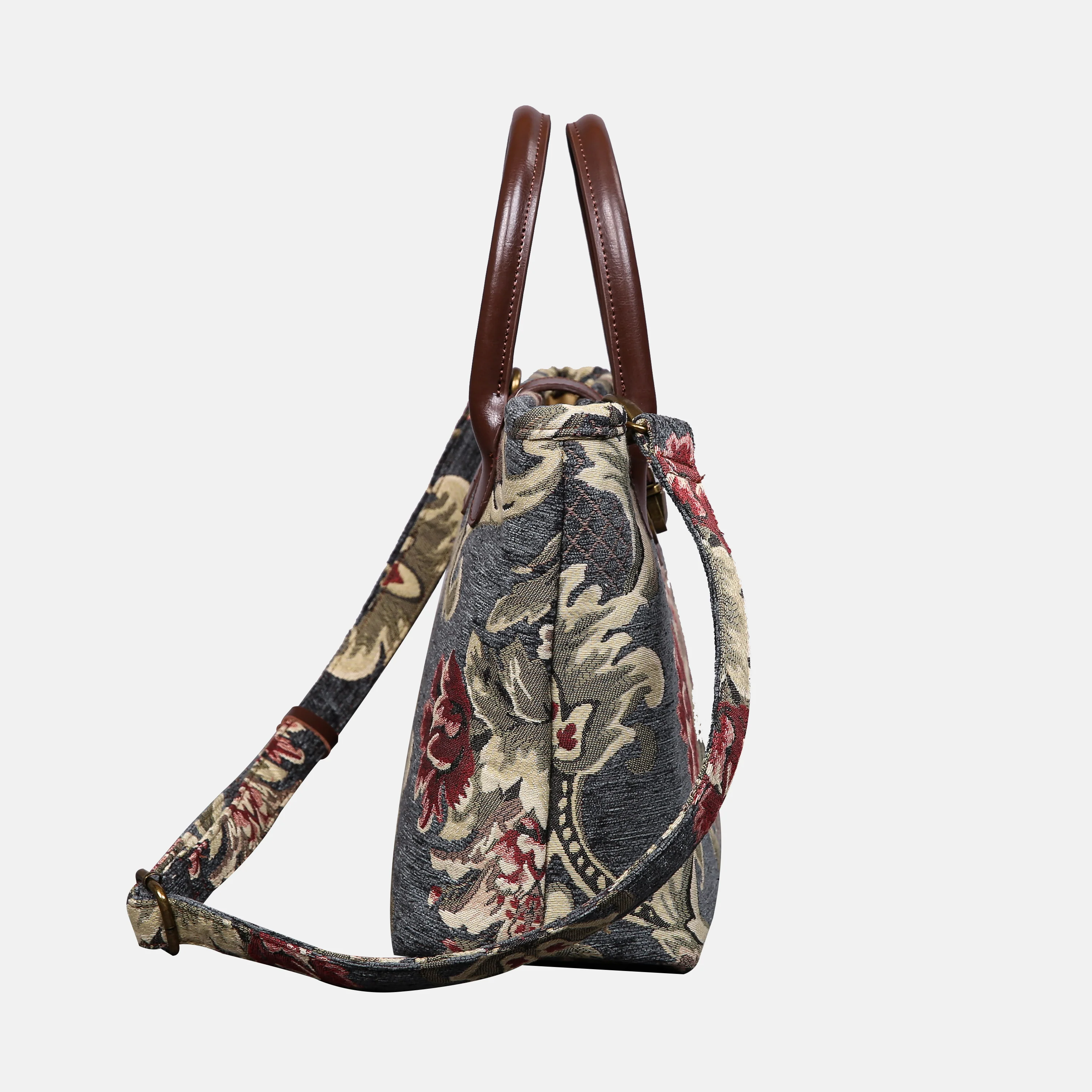 Baroque Floral Green Gray Tuck Lock Carpet Satchel - Image 3