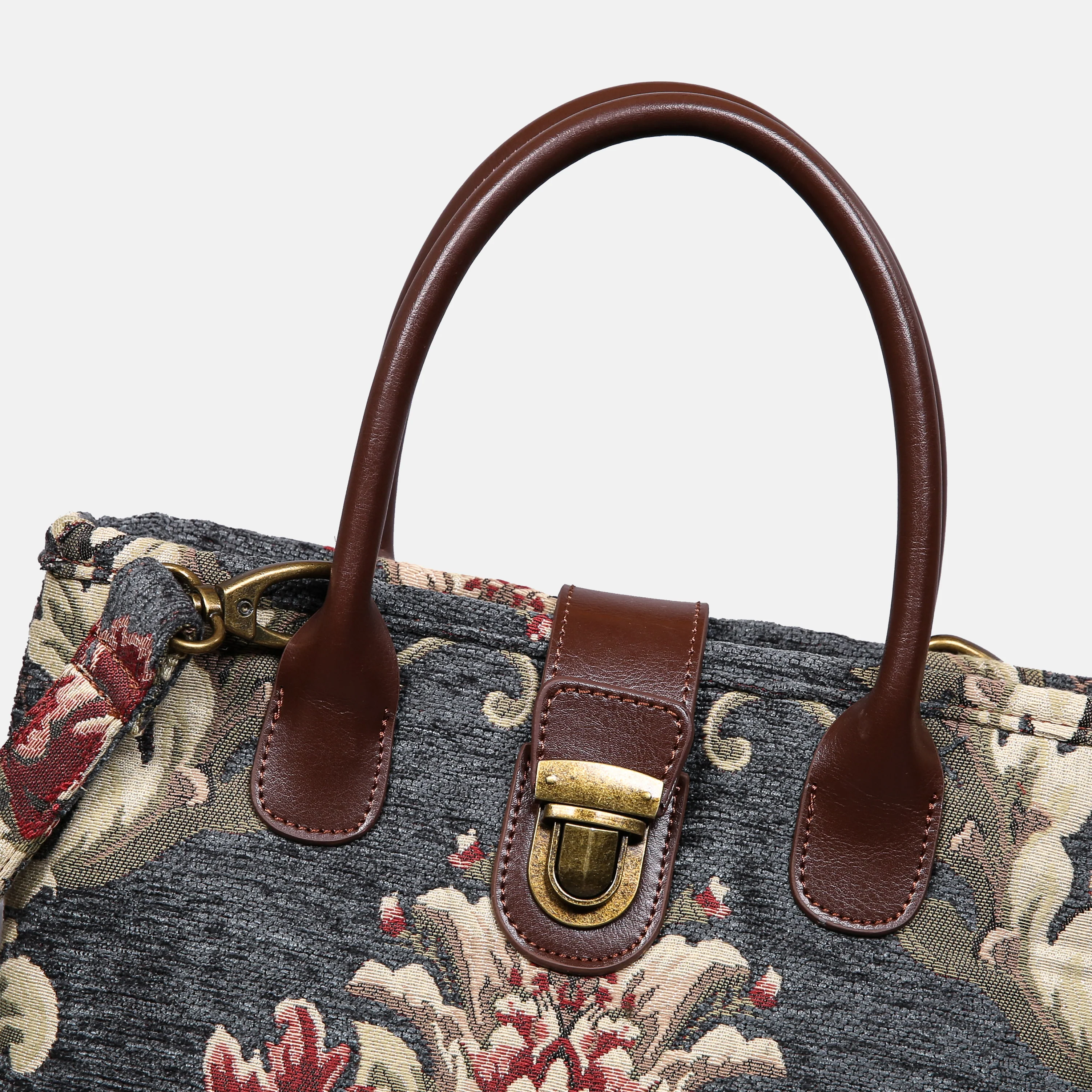 Baroque Floral Green Gray Tuck Lock Carpet Satchel - Image 4