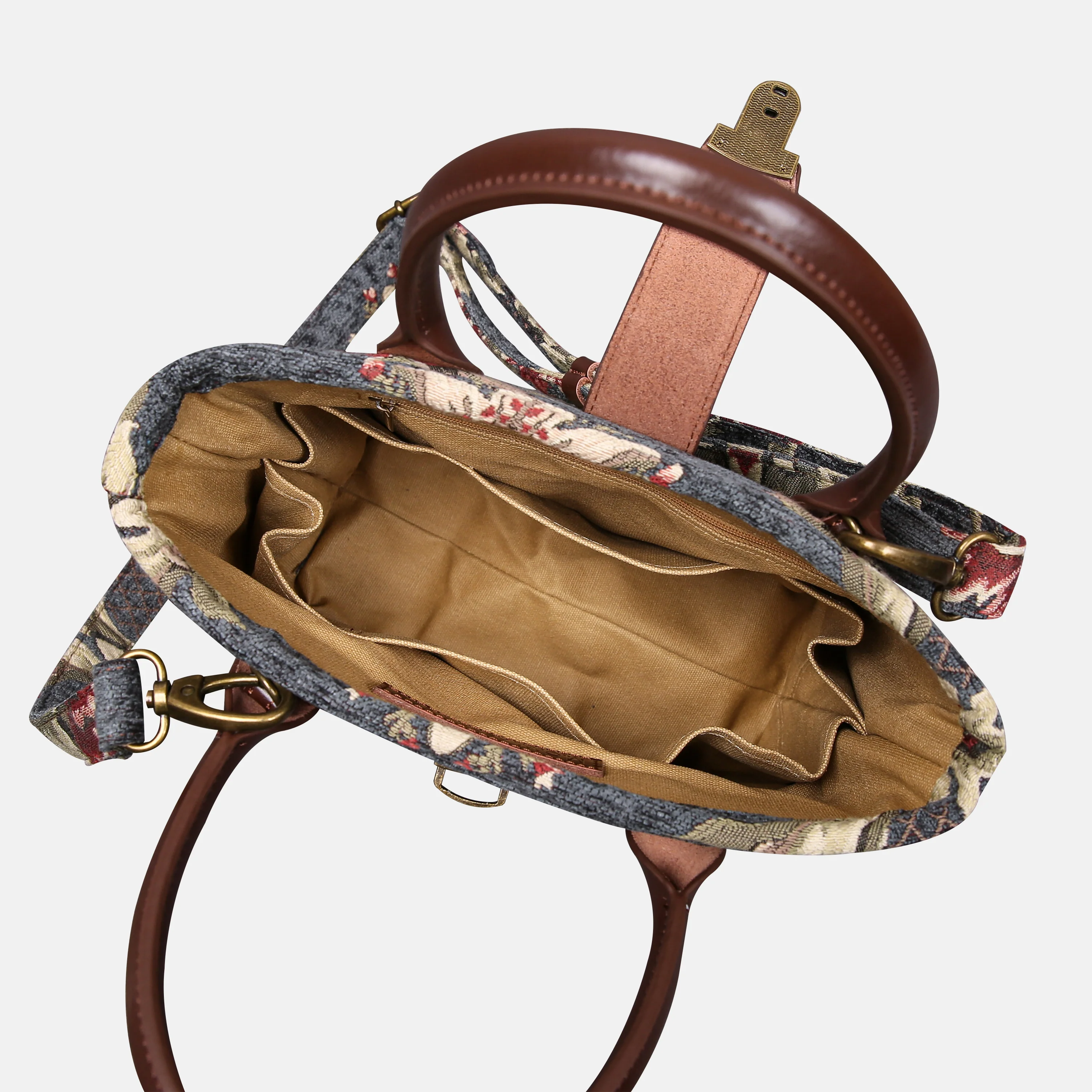 Baroque Floral Green Gray Tuck Lock Carpet Satchel - Image 6
