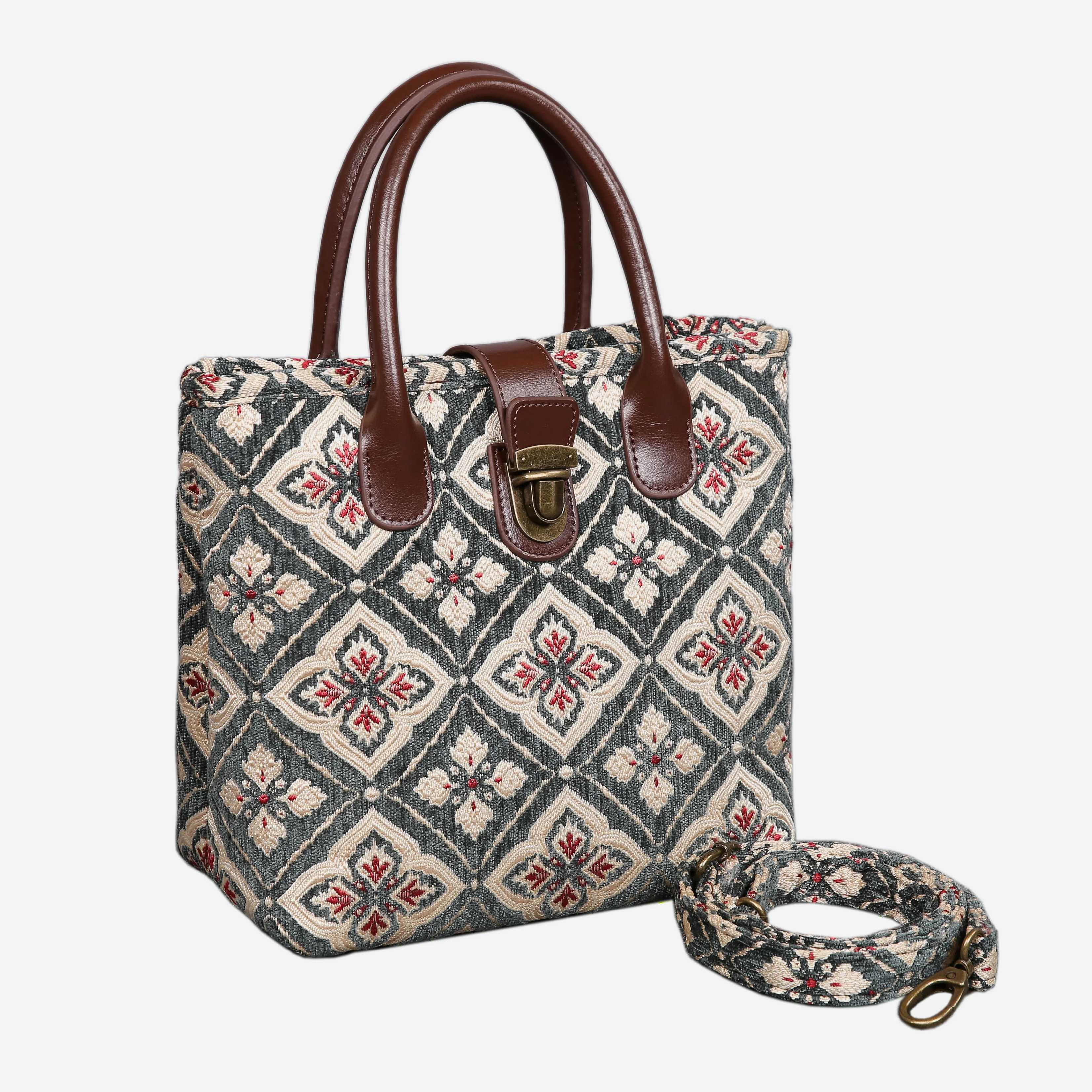 Ethnic Green Tuck Lock Carpet Satchel - Image 2