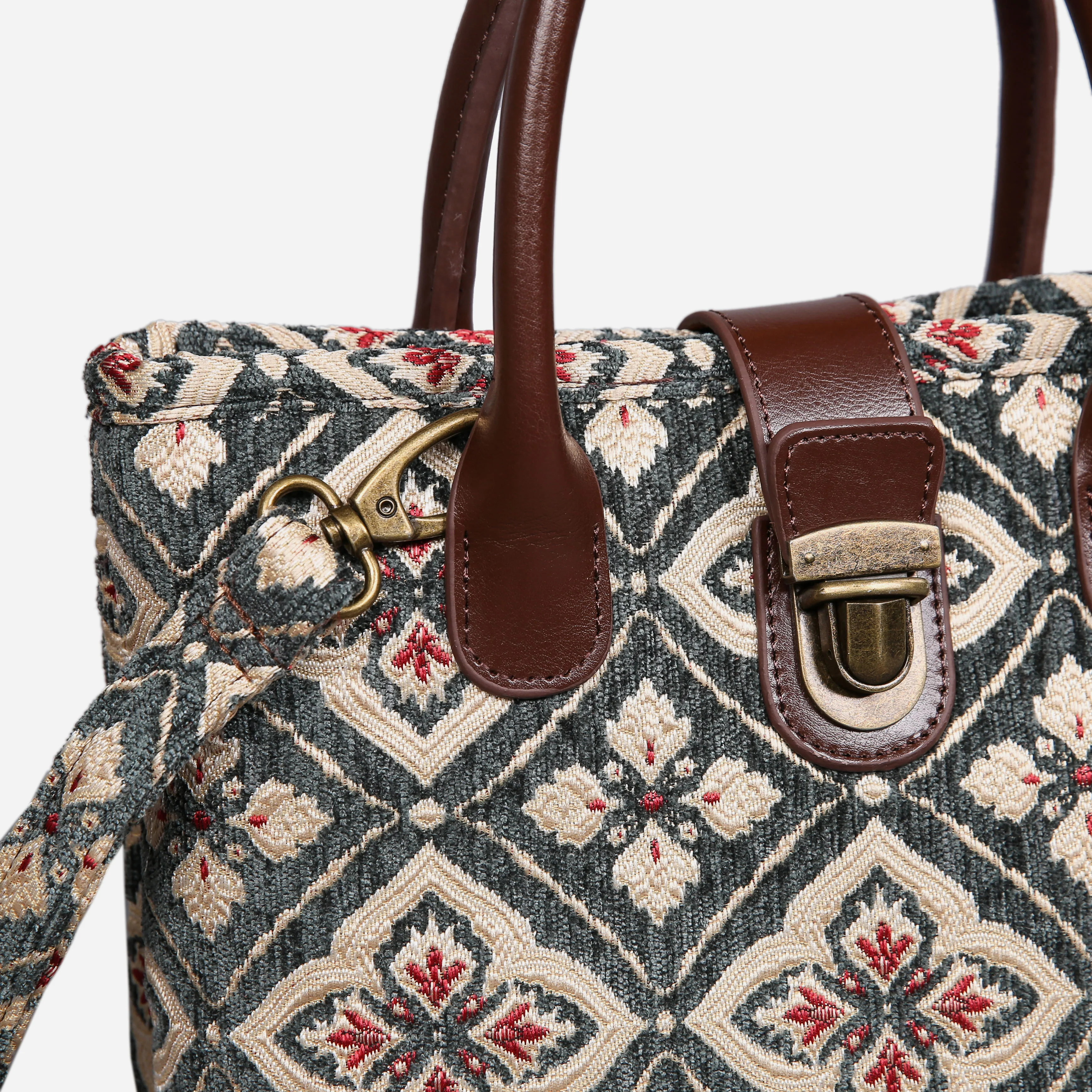 Ethnic Green Tuck Lock Carpet Satchel - Image 4