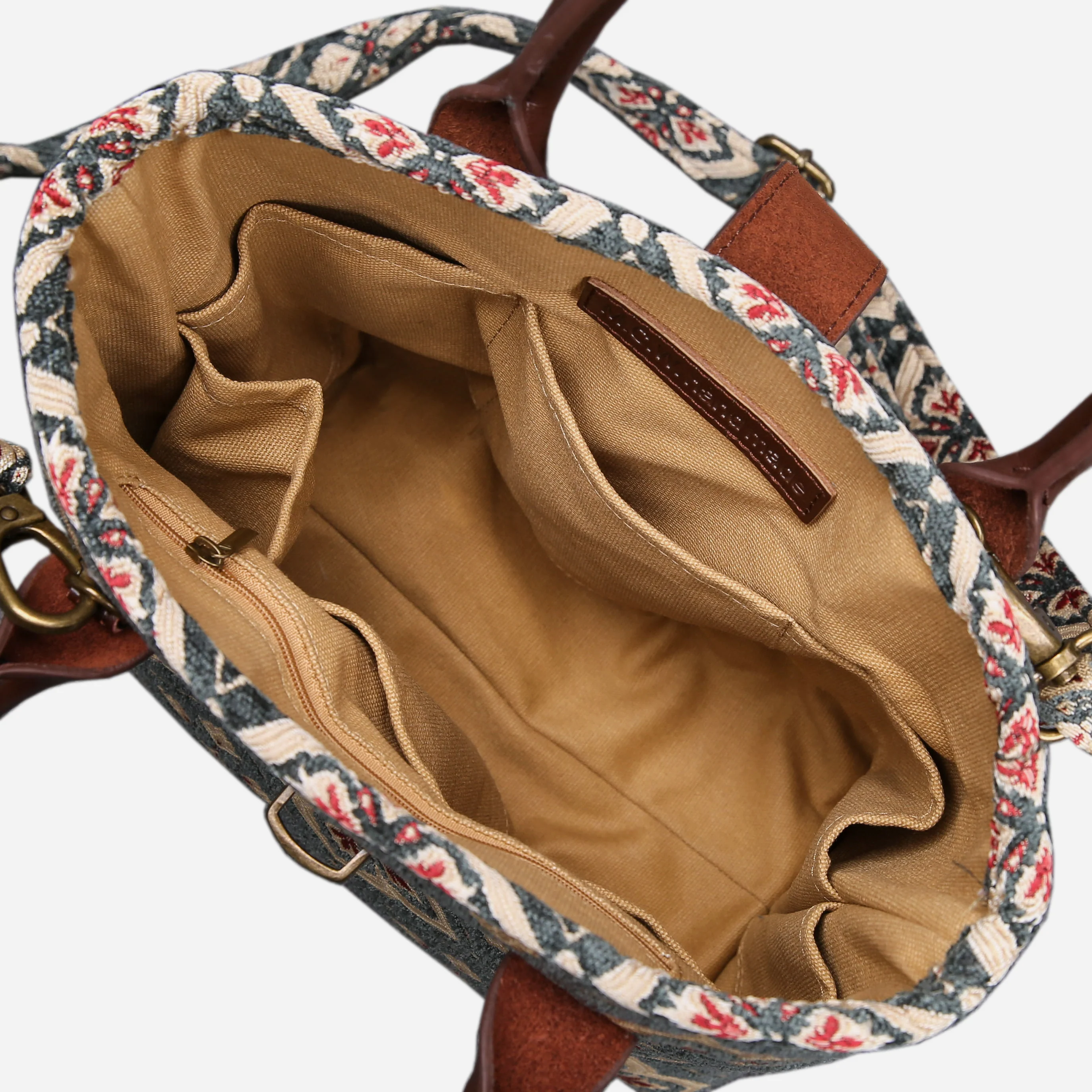 Ethnic Green Tuck Lock Carpet Satchel - Image 6