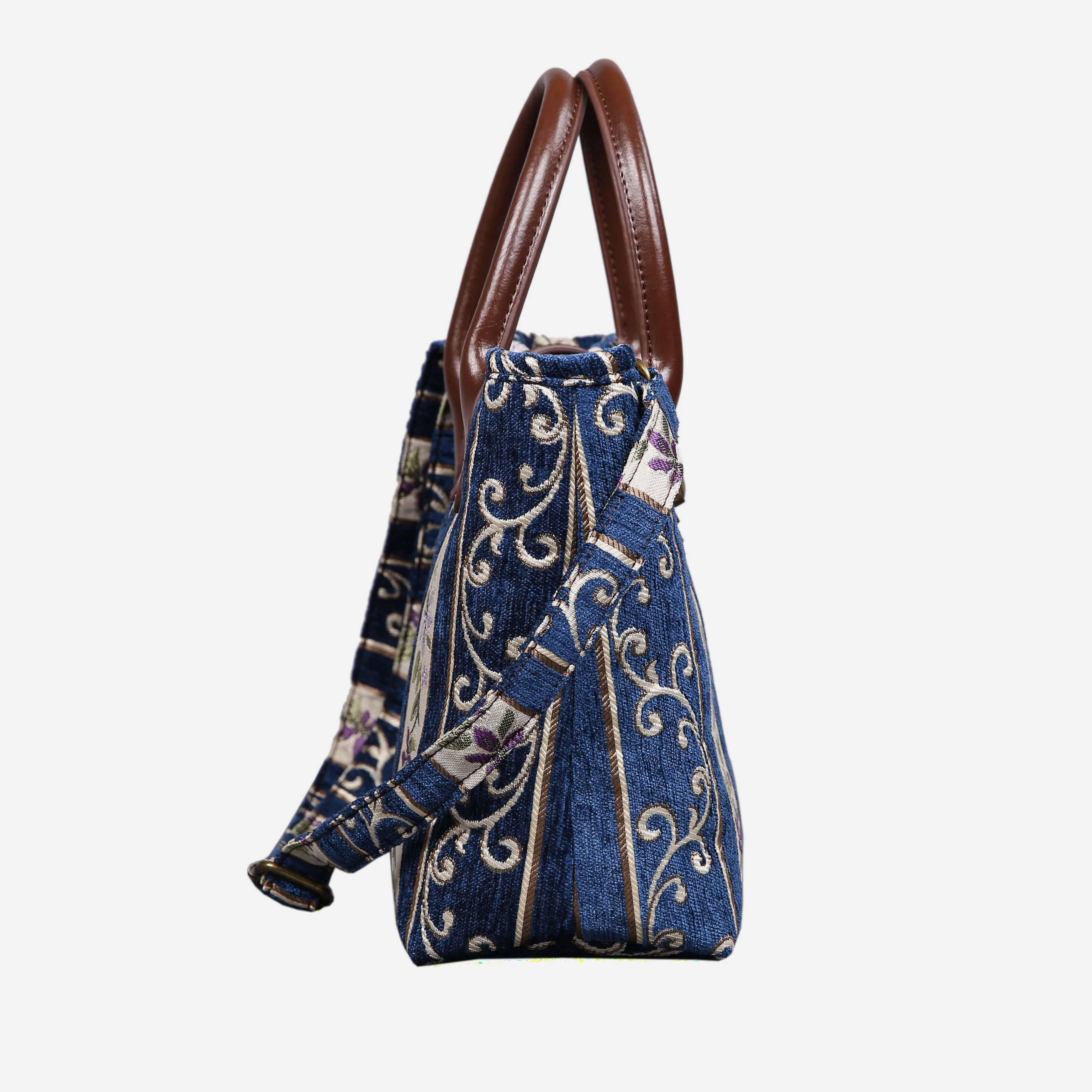 Victorian Stripes Navy Tuck Lock Carpet Satchel - Image 3