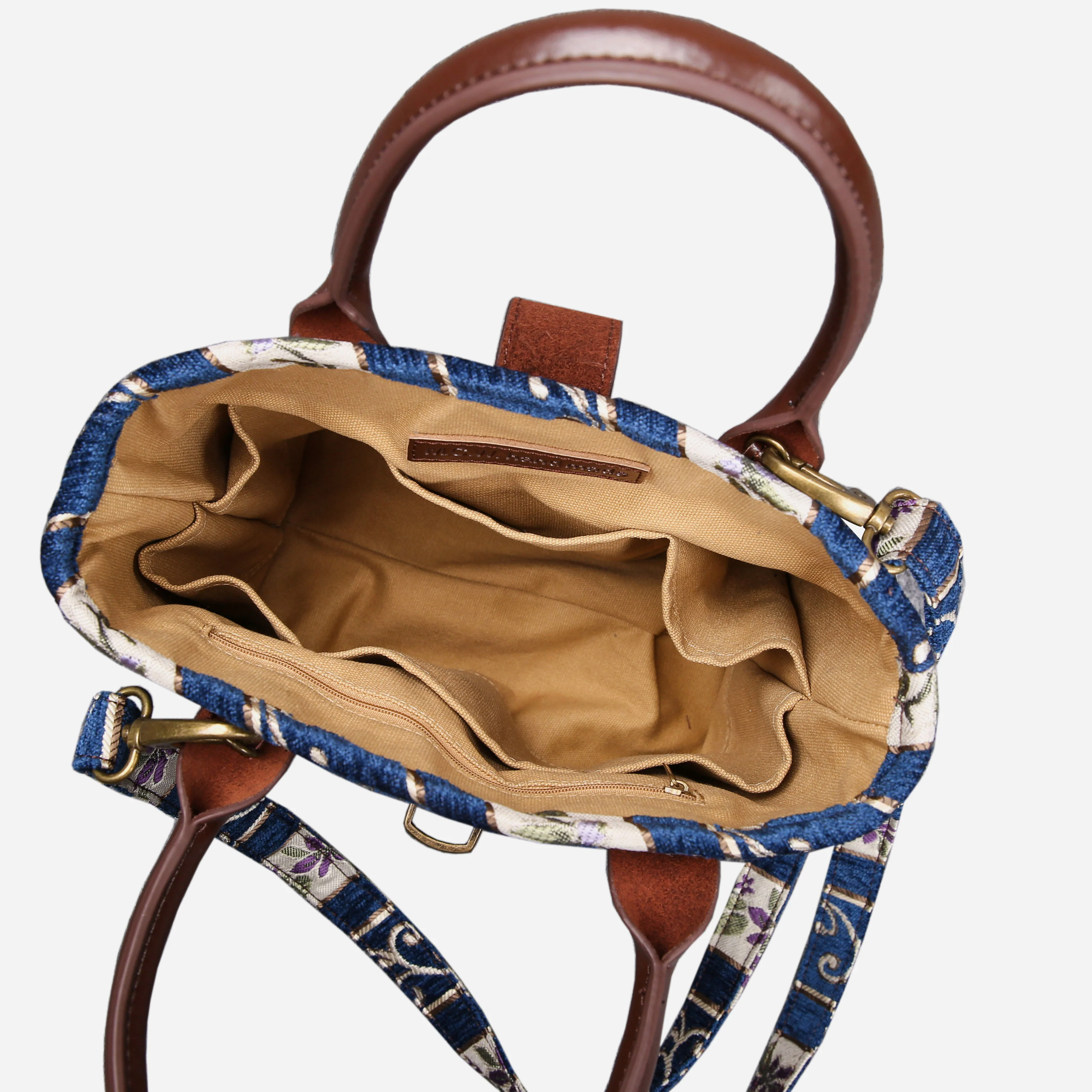Victorian Stripes Navy Tuck Lock Carpet Satchel - Image 6