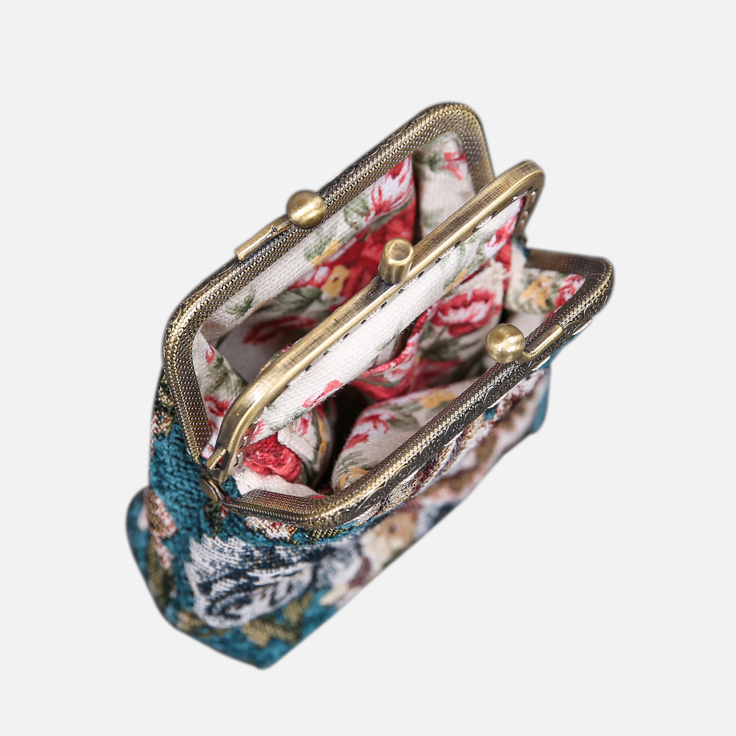 Floral Teal Double Kiss Clasp Coin Purse - Image 3