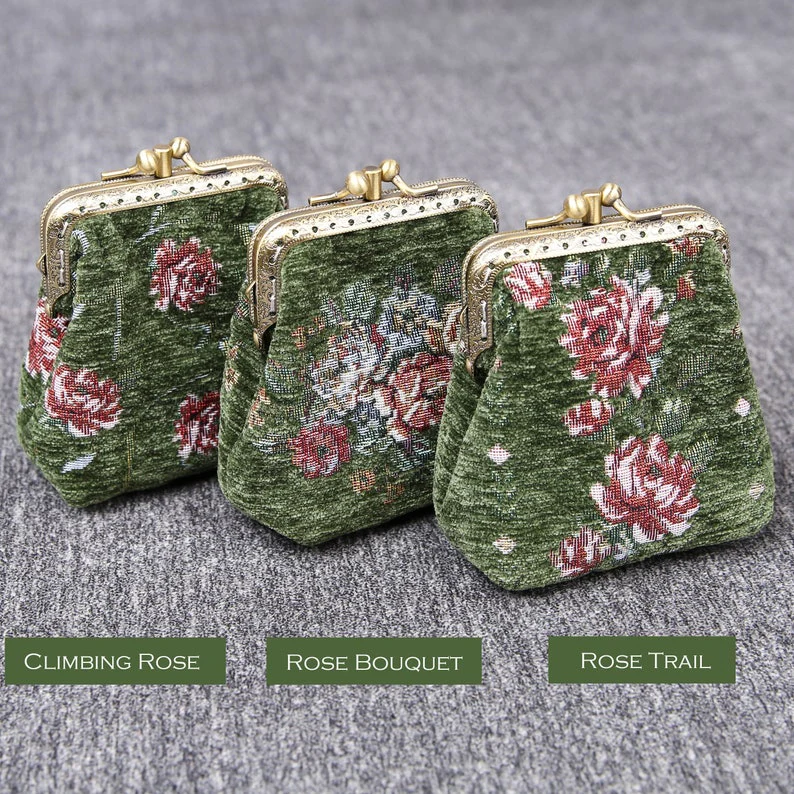 Rose Series Arugula Green Double Kiss Clasp Coin Purse - Image 9