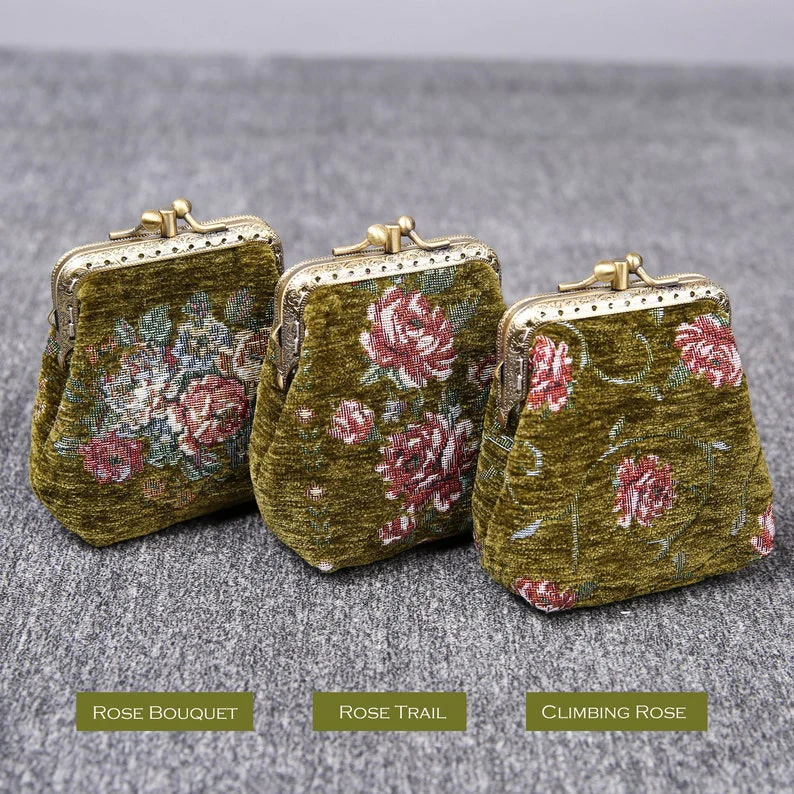 Rose Series Avocado Double Kiss Clasp Coin Purse - Image 10