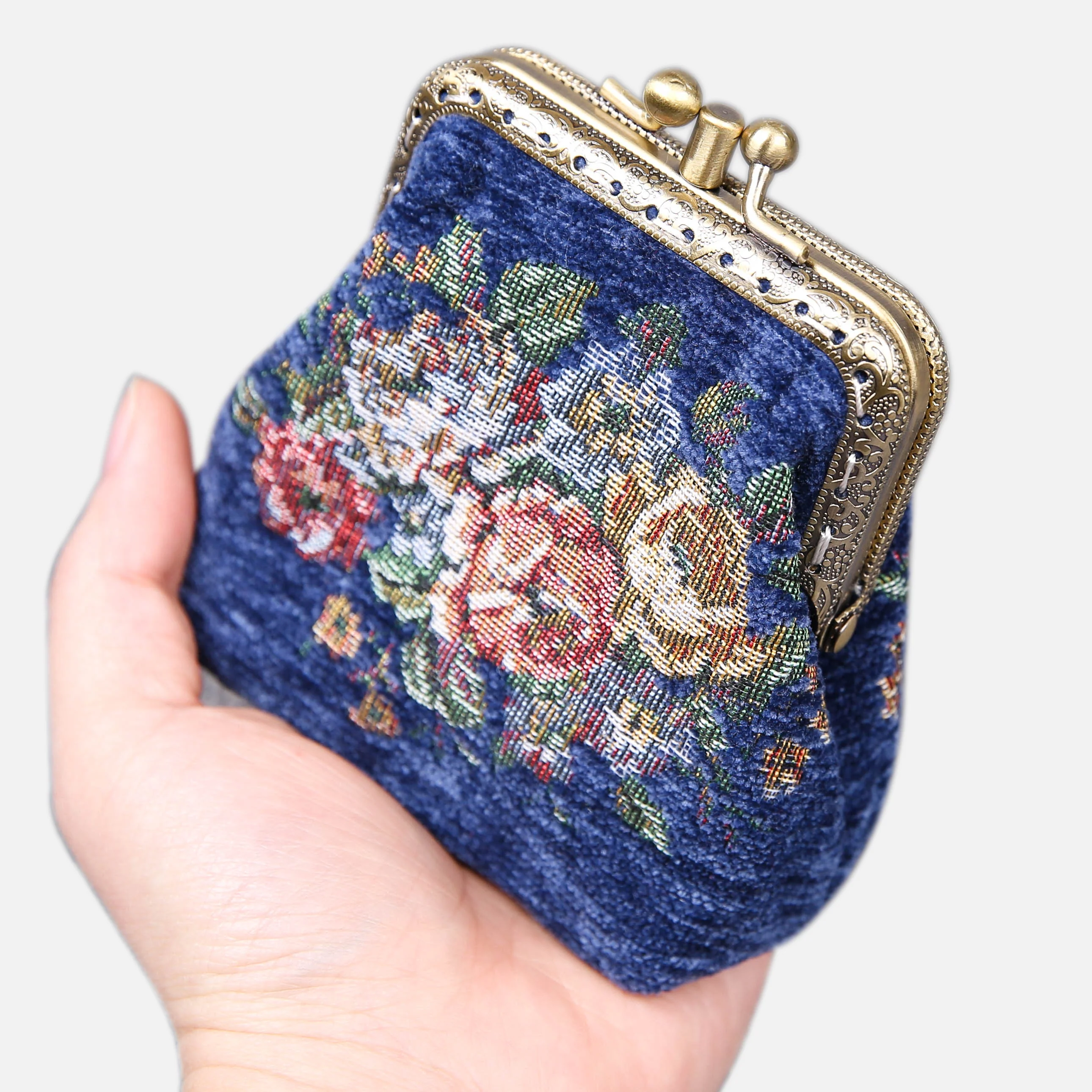 Rose Series Blue Double Kiss Clasp Coin Purse
