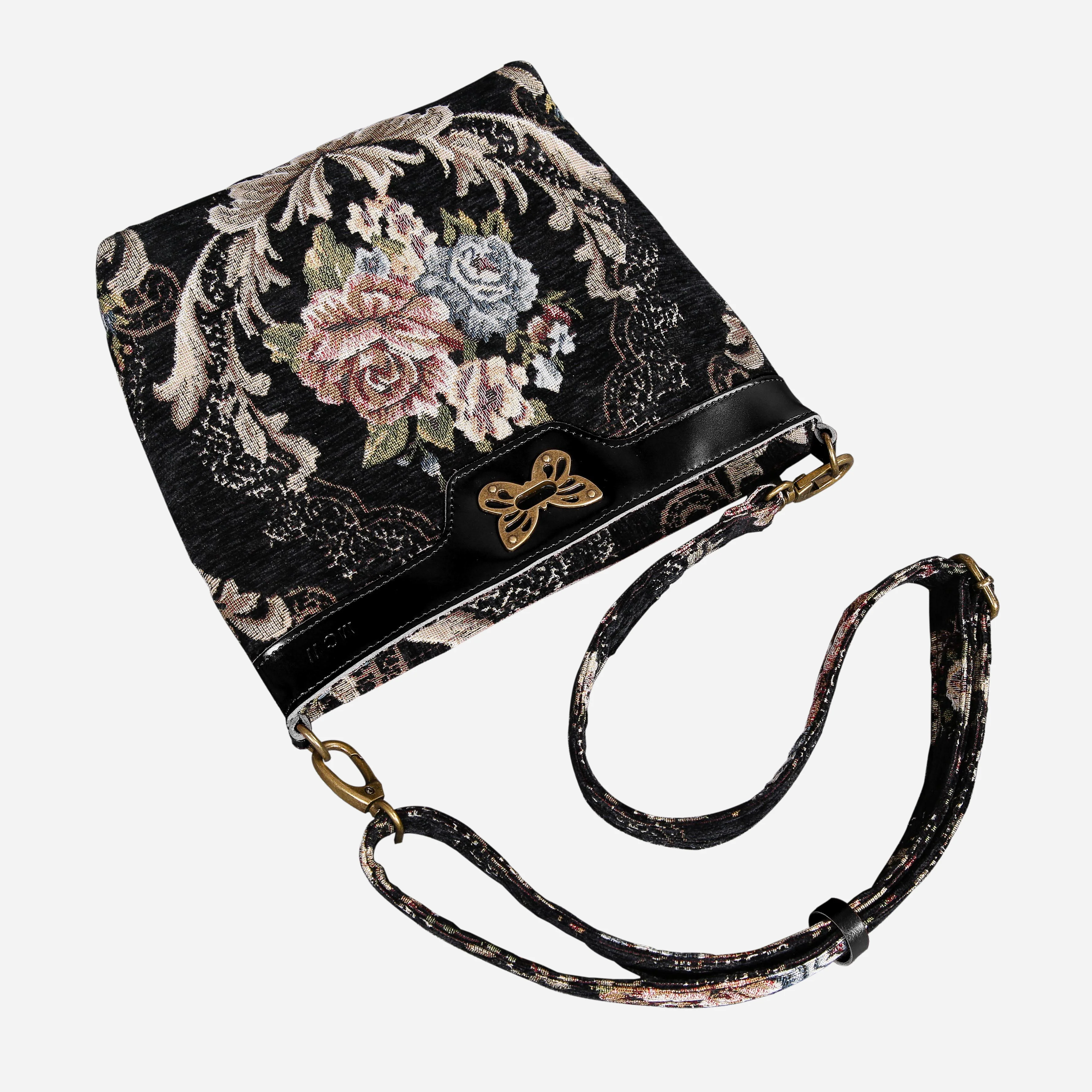 Floral Black Leather Black Butterfly Crossbody Bag - Image 3
