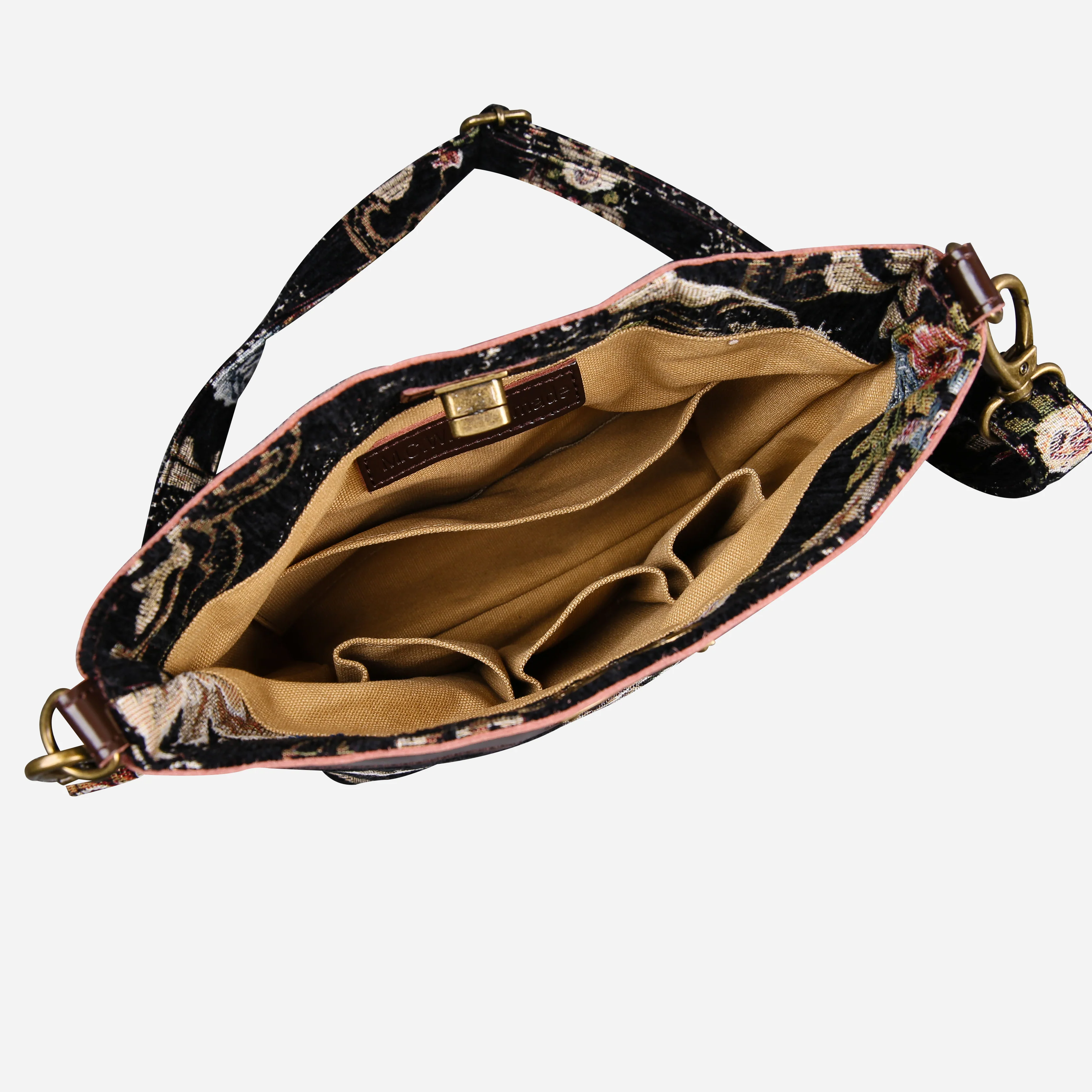 Floral Black Leather Brown Butterfly Crossbody Bag - Image 3
