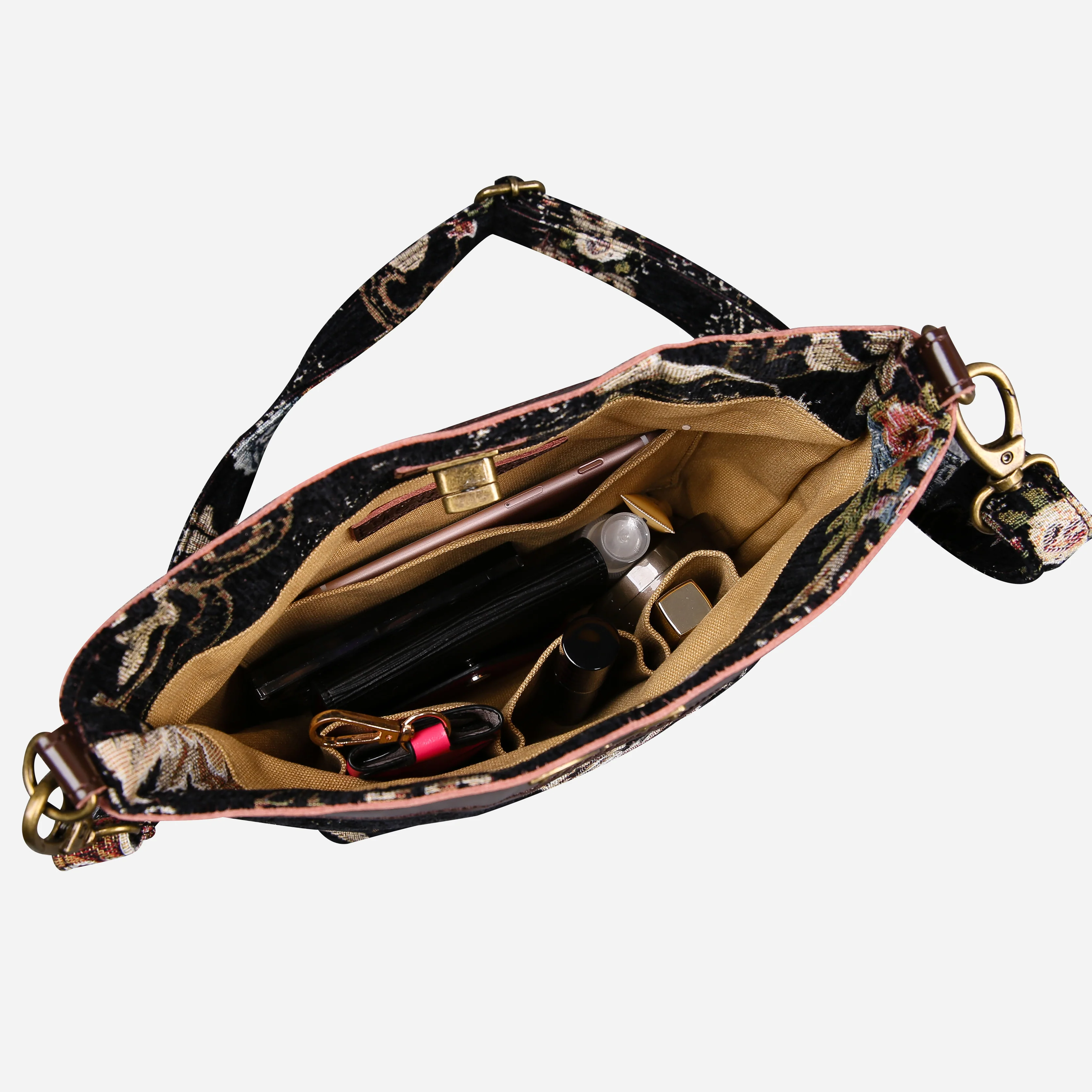 Floral Black Leather Brown Butterfly Crossbody Bag - Image 4