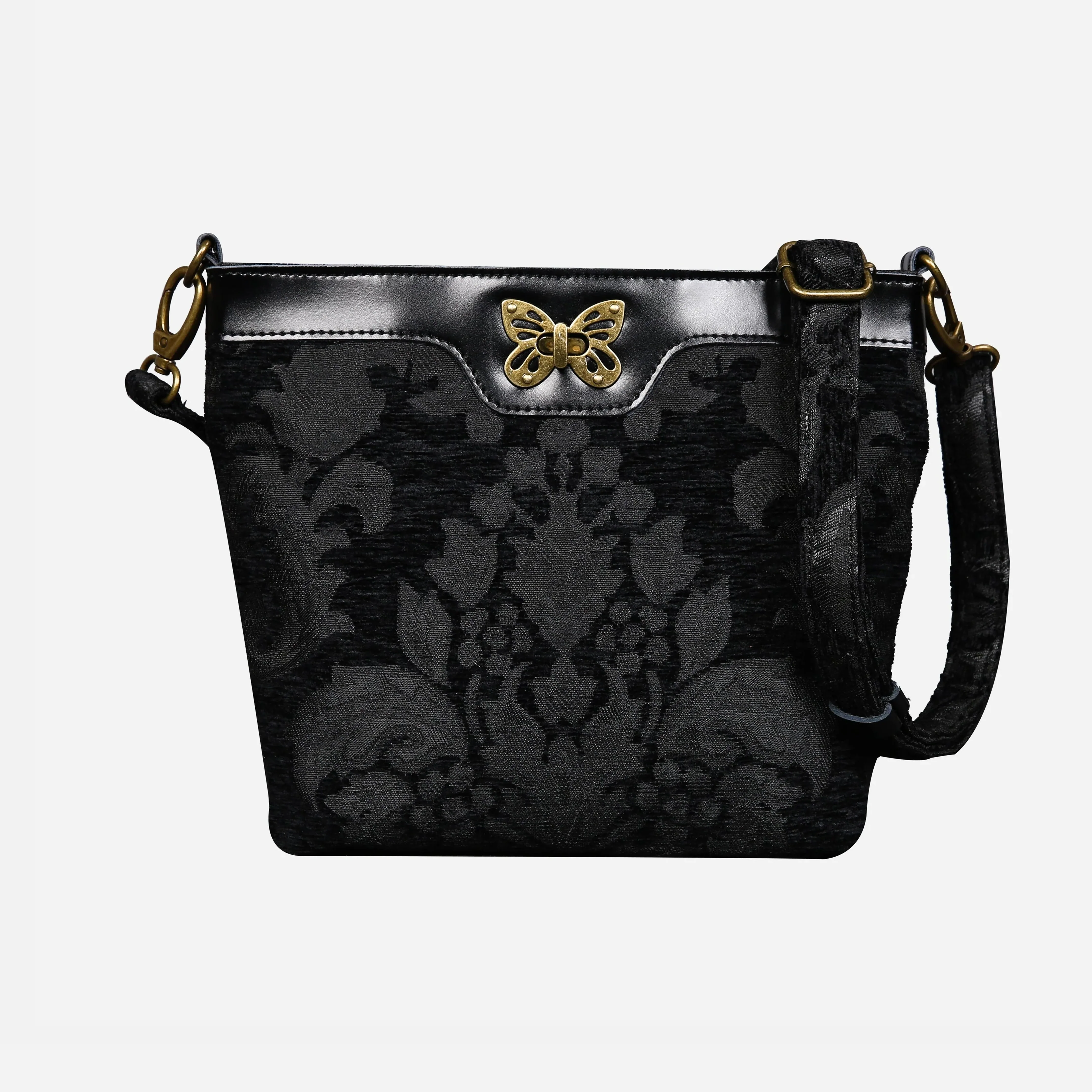 Victorian Blossom Black/Black Butterfly Crossbody Bag