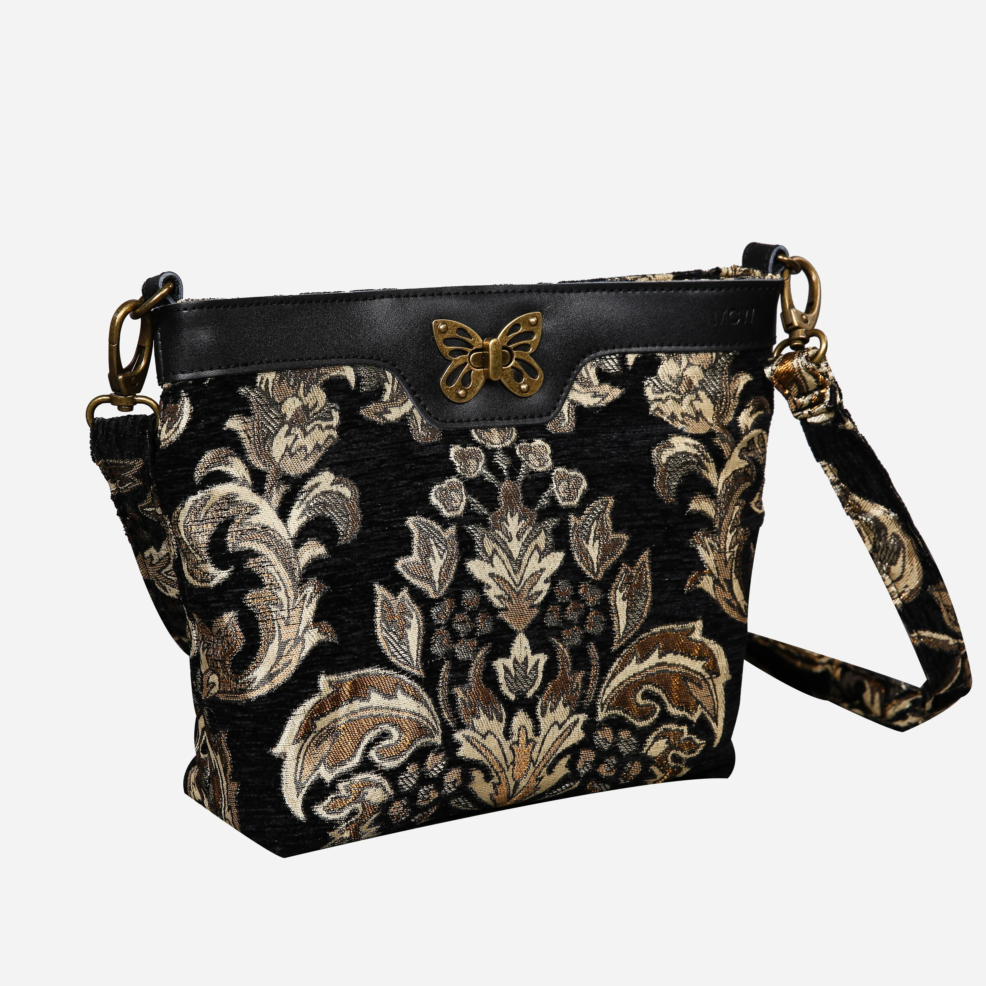 Victorian Blossom Black/Gold Butterfly Crossbody Bag - Image 3