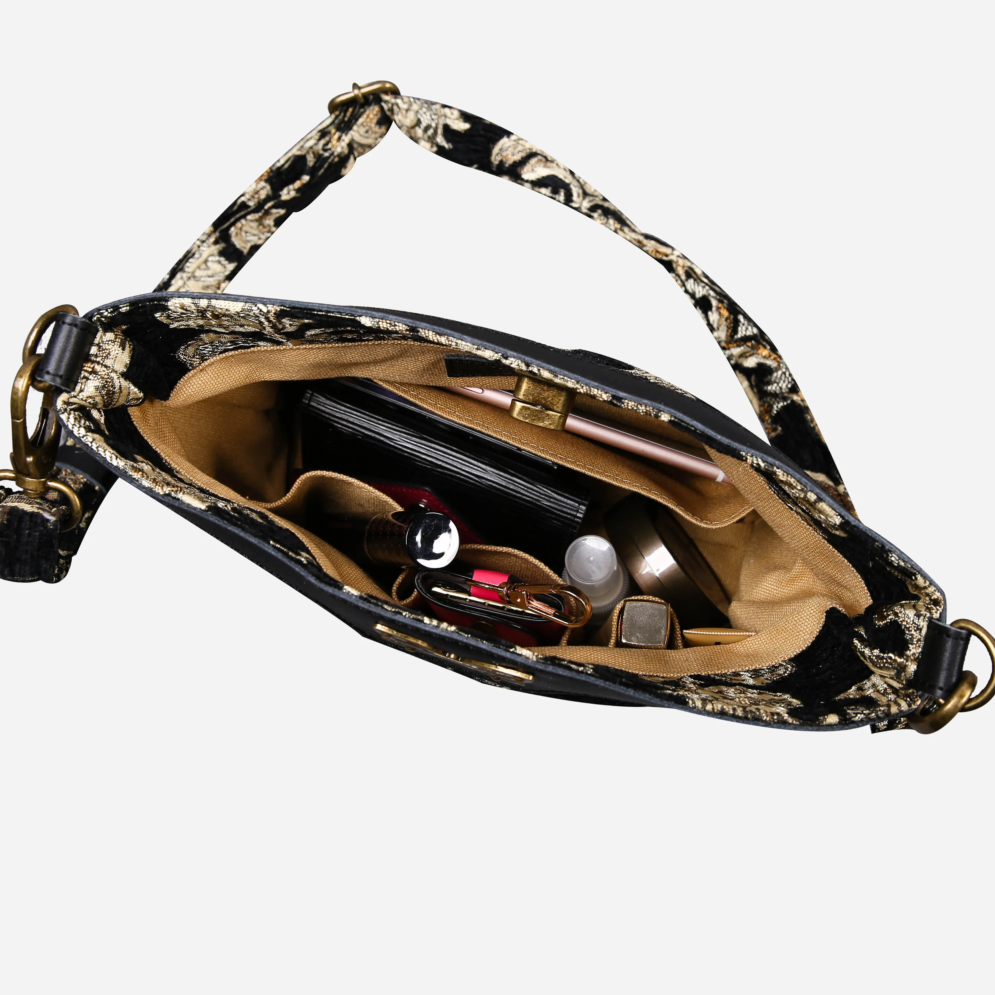 Victorian Blossom Black/Gold Butterfly Crossbody Bag - Image 6