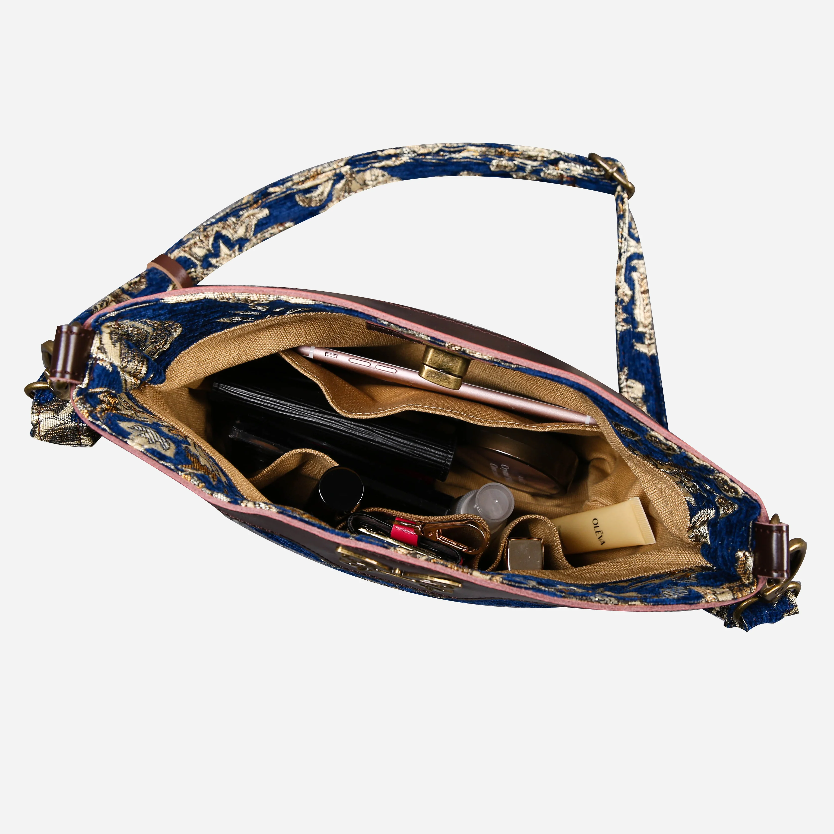 Victorian Blossom Blue-Gold Butterfly Crossbody Bag - Image 6