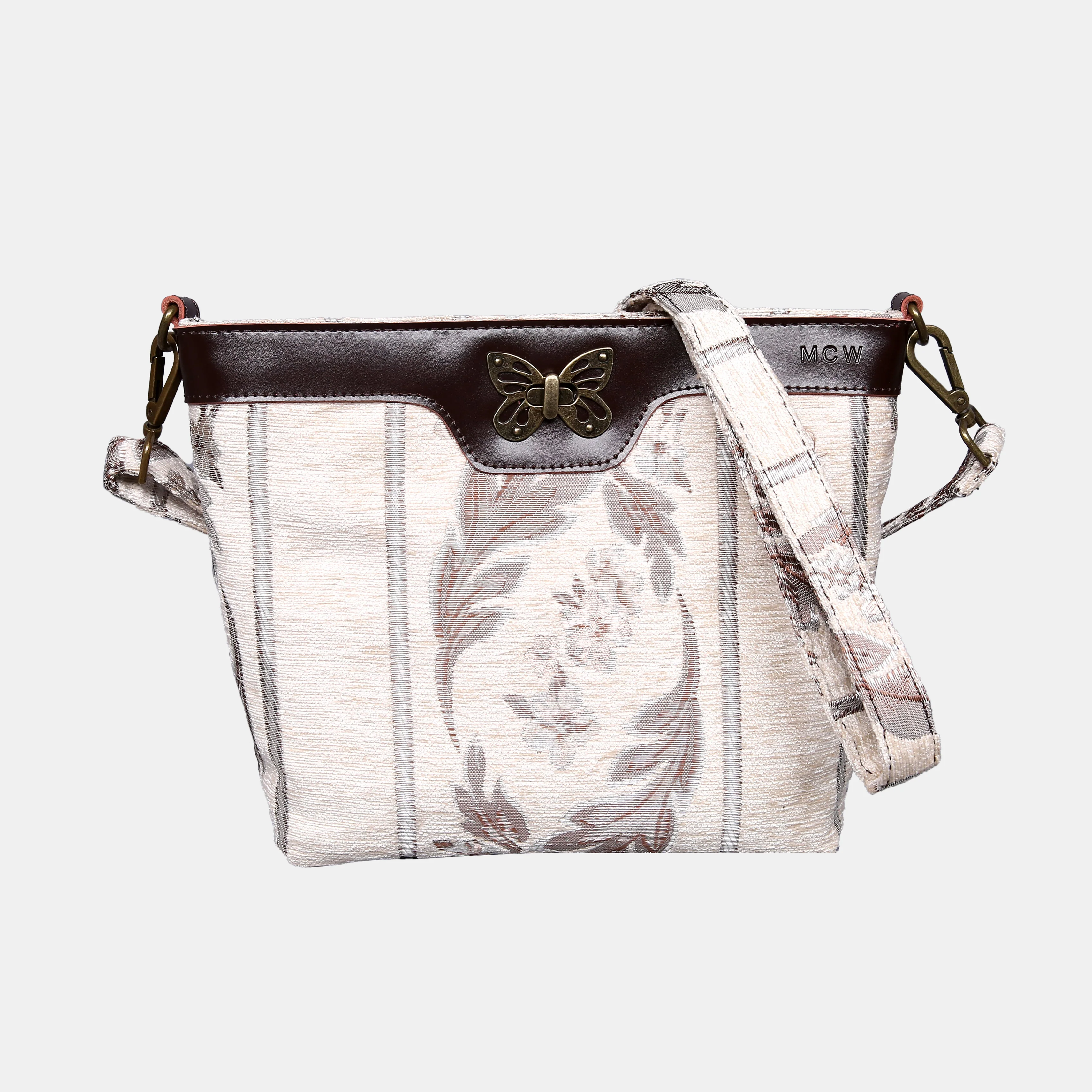 Victorian Stripes Cream Butterfly Crossbody Bag