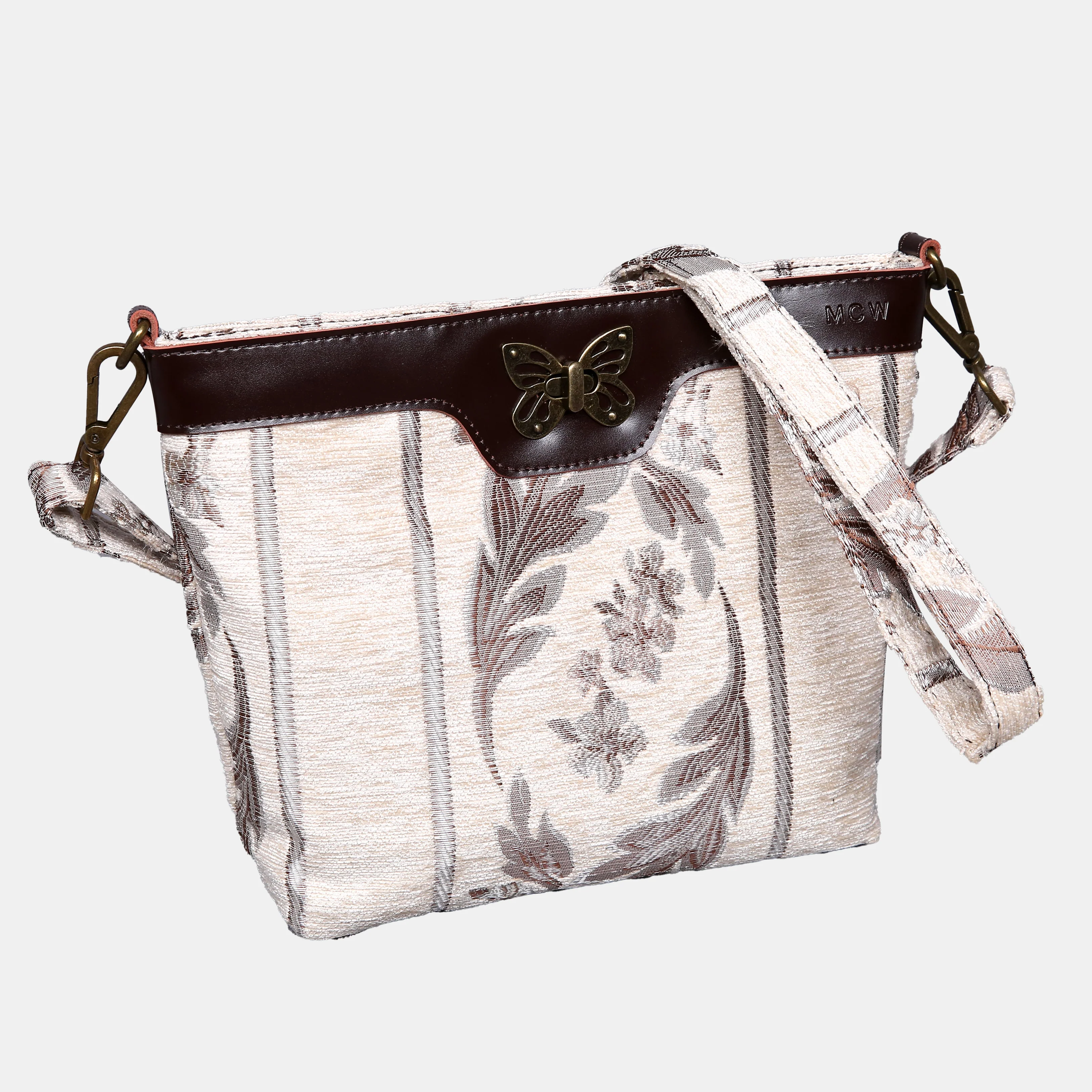 Victorian Stripes Cream Butterfly Crossbody Bag - Image 2