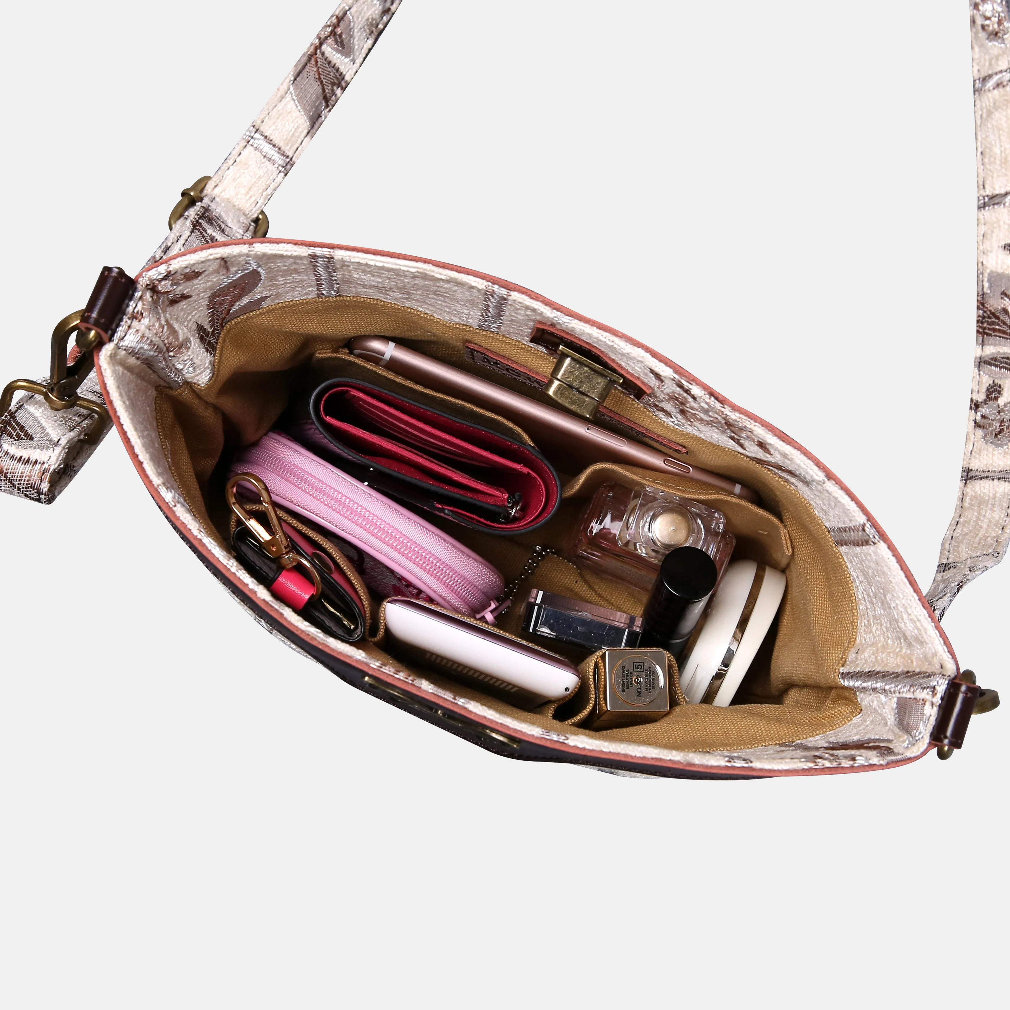 Victorian Stripes Cream Butterfly Crossbody Bag - Image 5