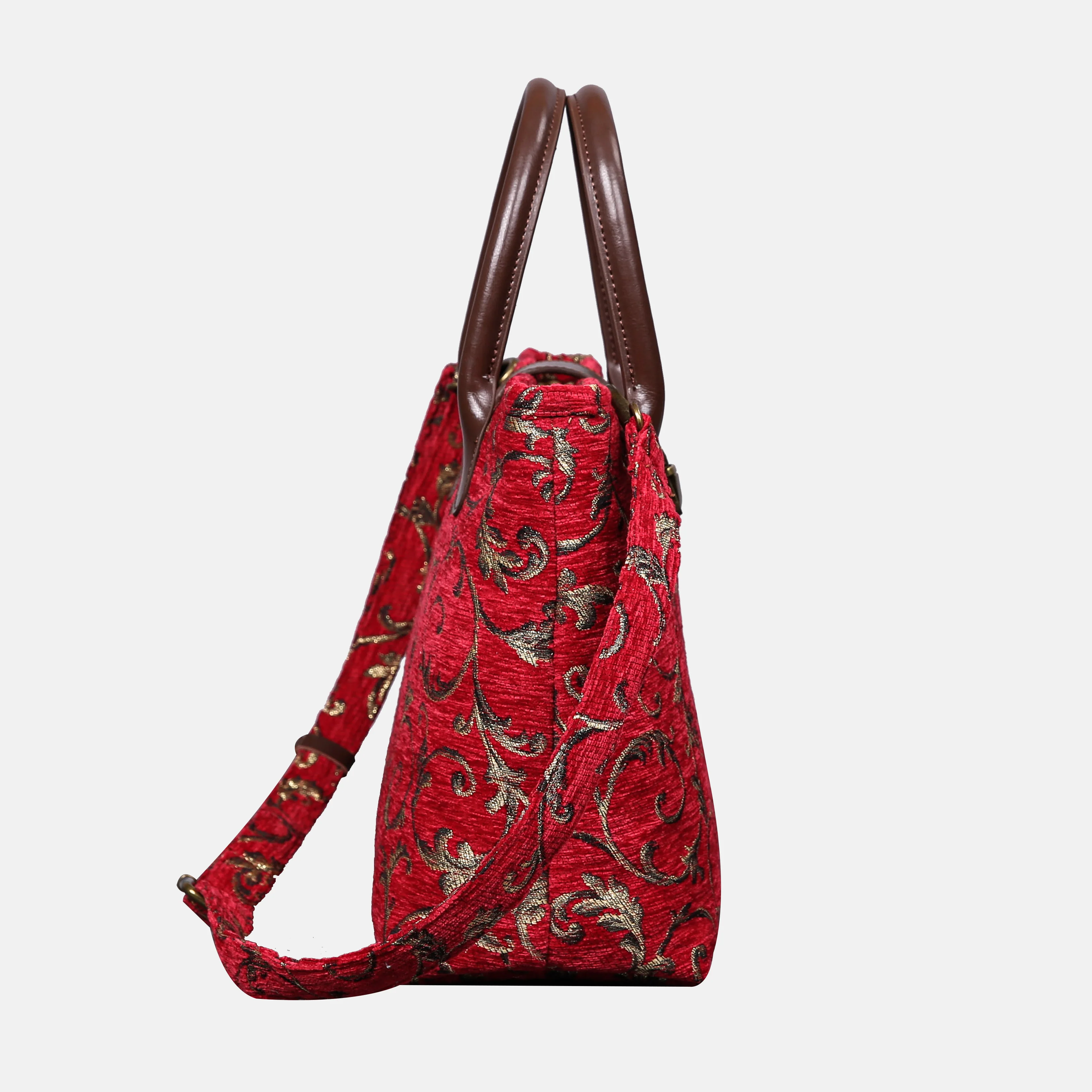 Vintage Scroll Red Tuck Lock Carpet Satchel - Image 3