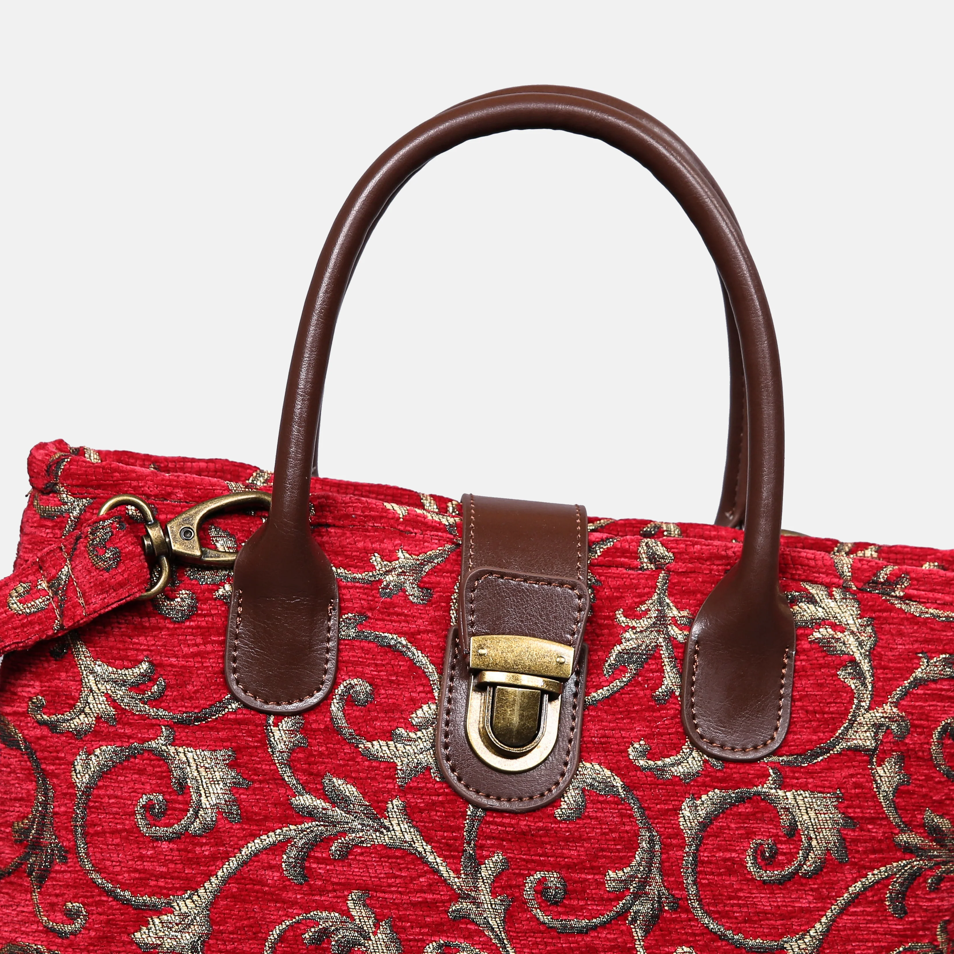 Vintage Scroll Red Tuck Lock Carpet Satchel - Image 6